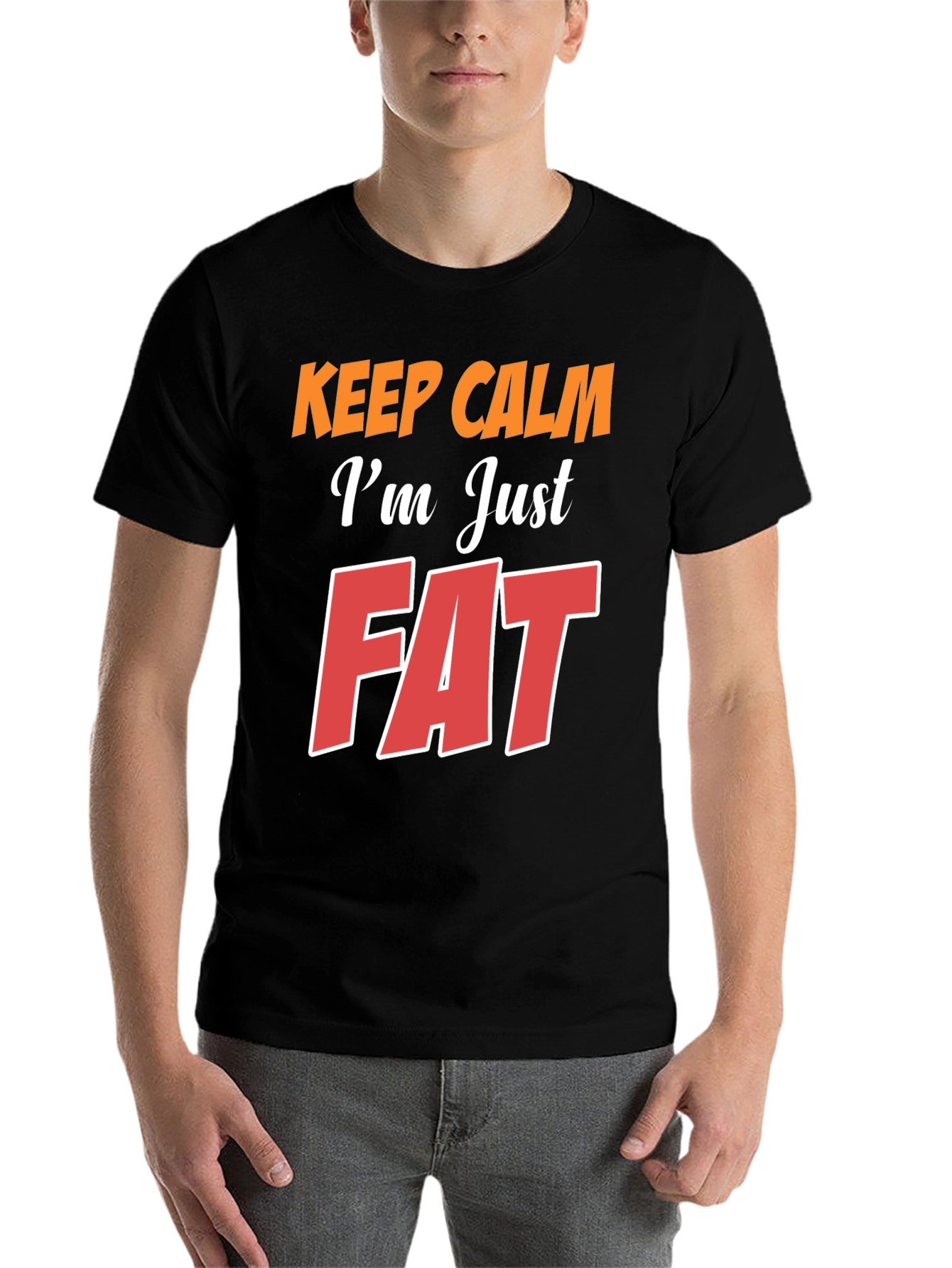 Black Keep Calm I'm Just Fat T-Shirt - Black view 7