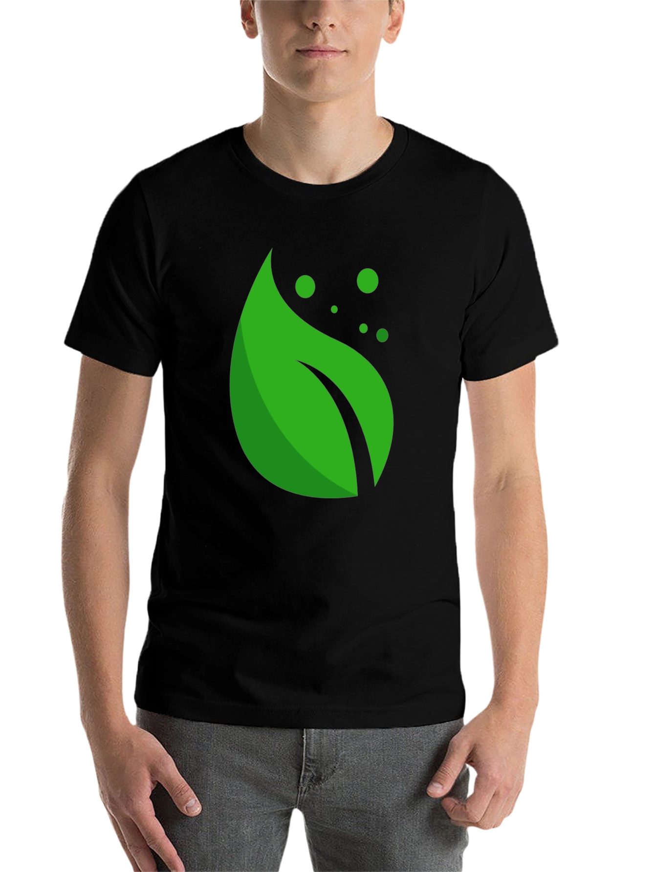 Black Green Leaf Graphic Black T-Shirt view 7