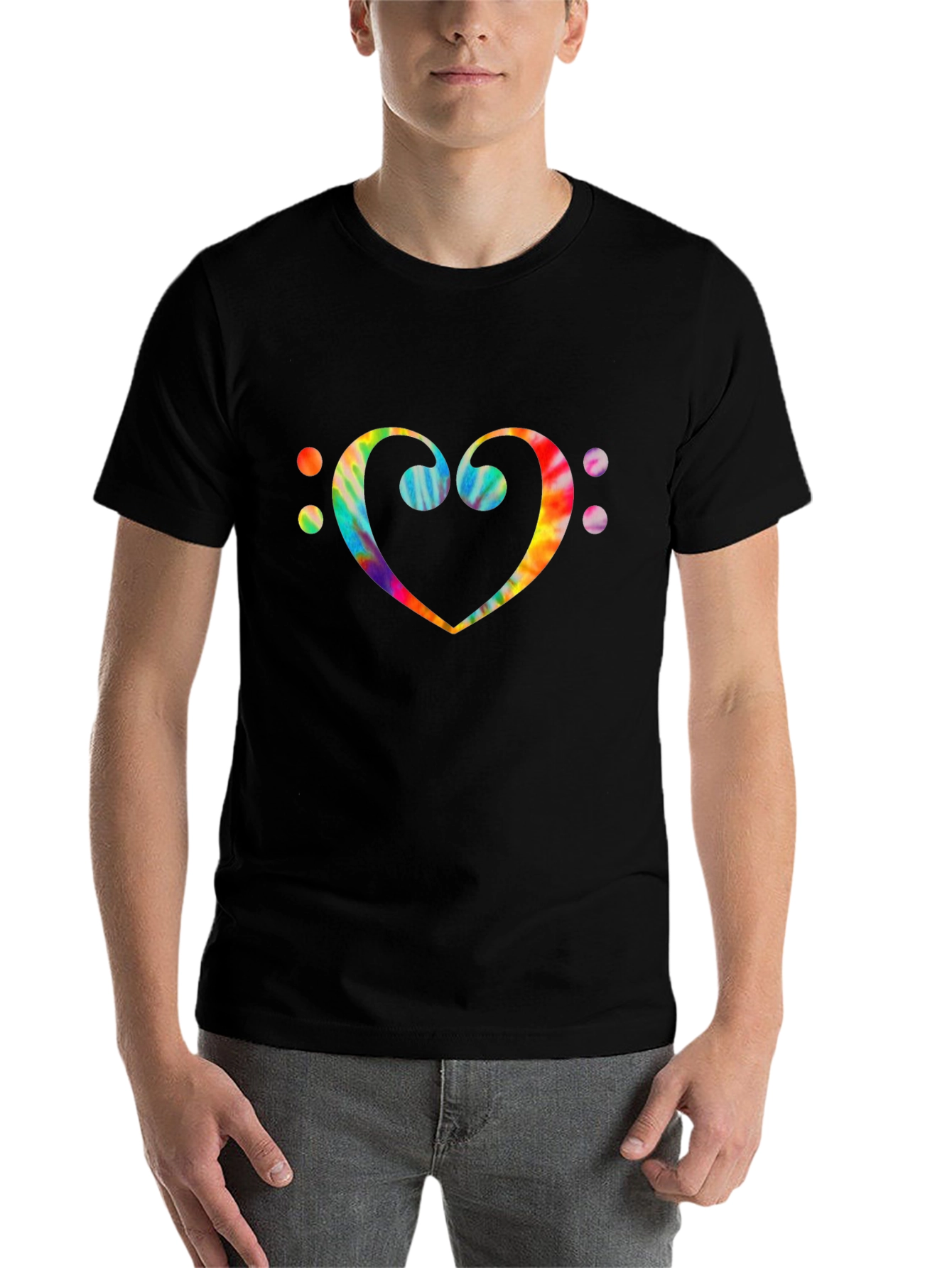 Black Tie-Dye Music Heart Graphic Tee - Black view 7