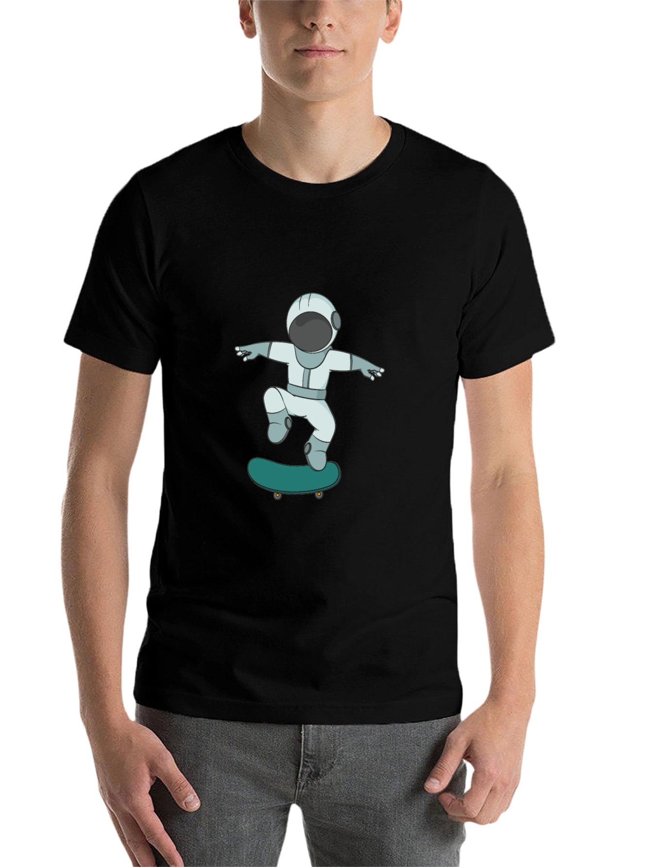 Black Skateboarding Astronaut Graphic Tee - Cool Black T-Shirt view 7