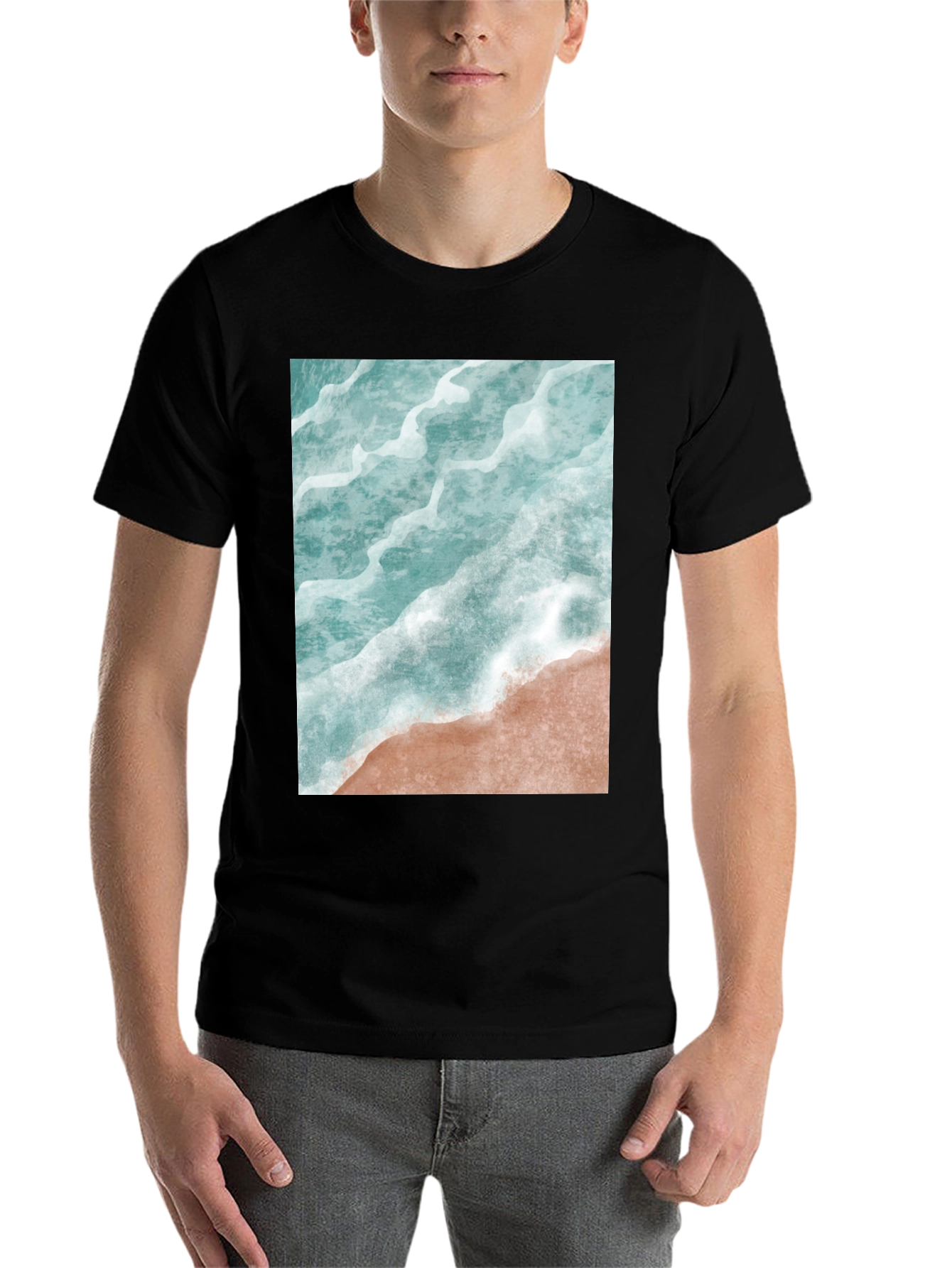 Black Ocean Wave Graphic Tee - Beach Style Black T-Shirt view 7