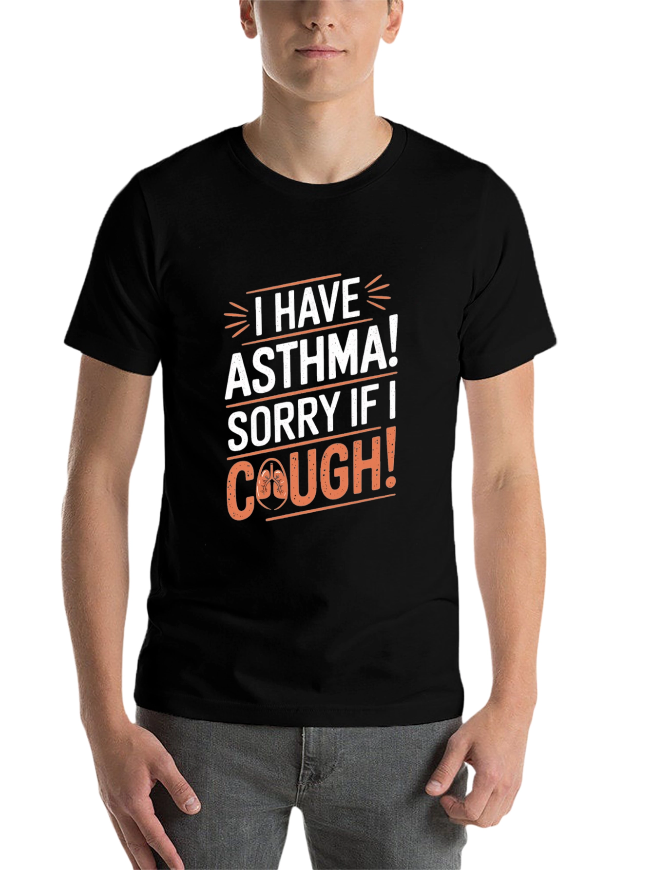 Black Asthma Awareness T-Shirt - 'Sorry If I Cough' view 7