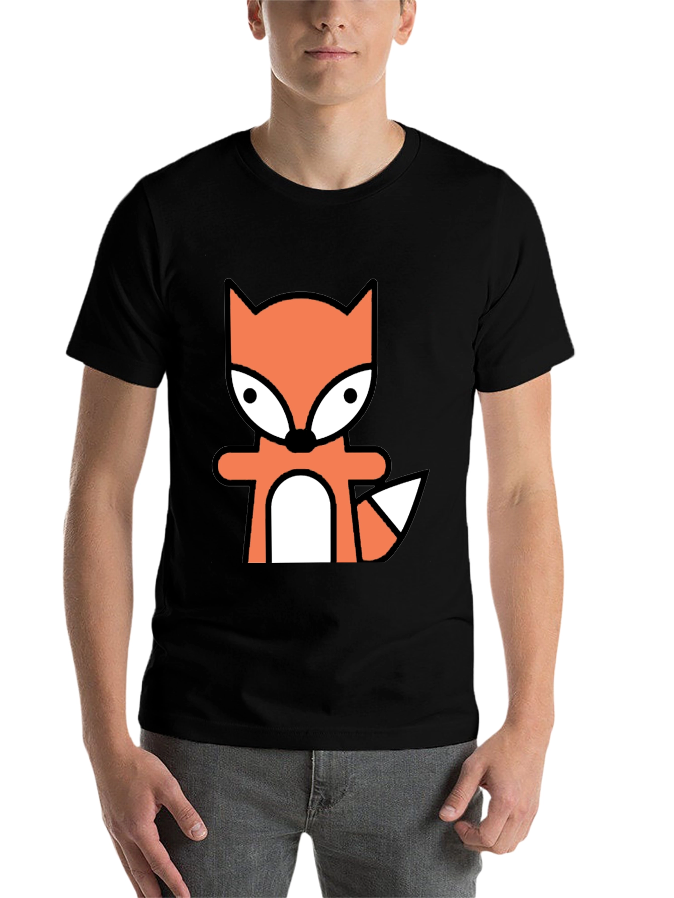 Black Cartoon Fox Graphic Tee - Black Cotton Blend view 7