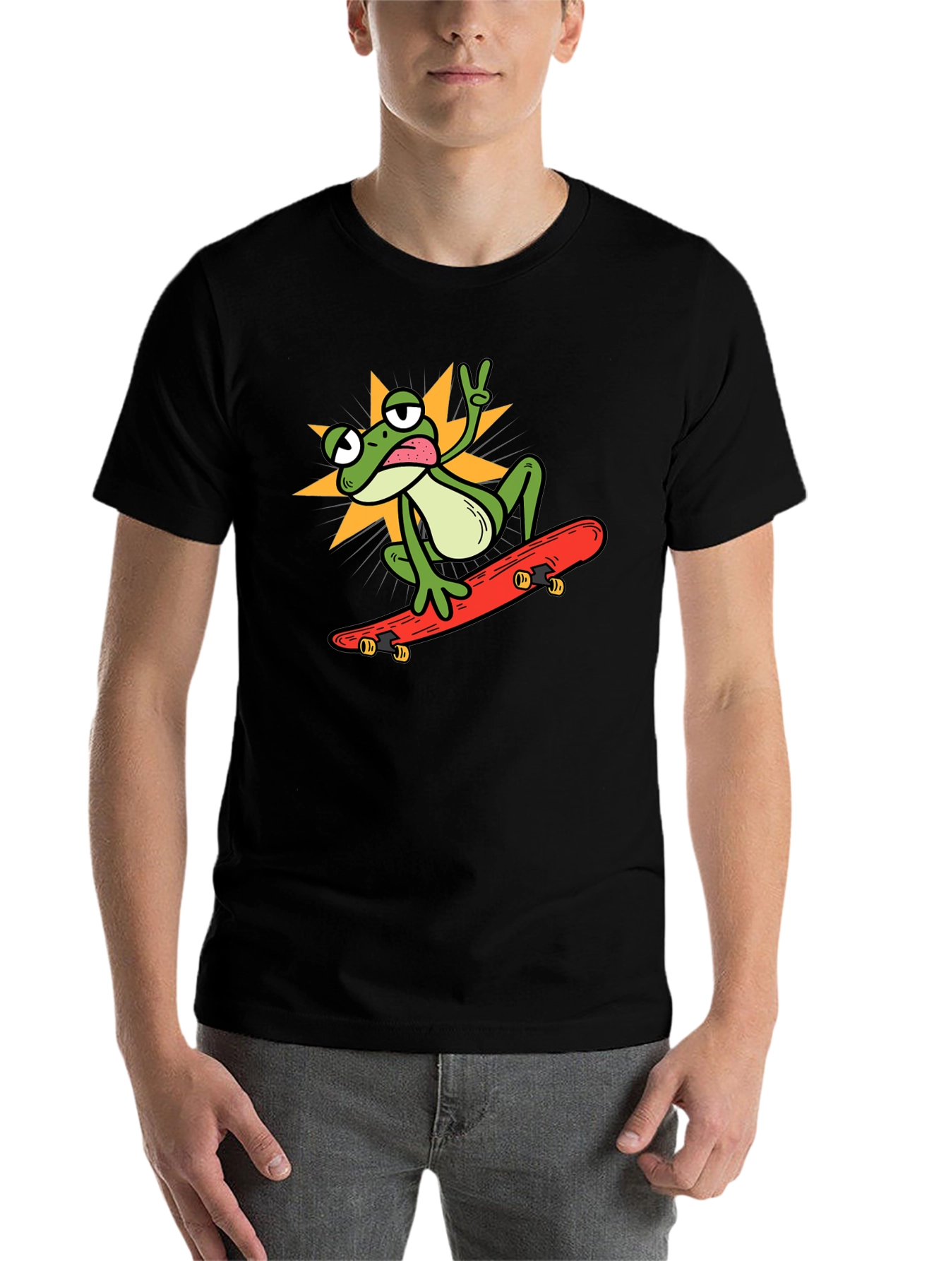 Black Cool Frog Skateboarder Graphic Tee view 7