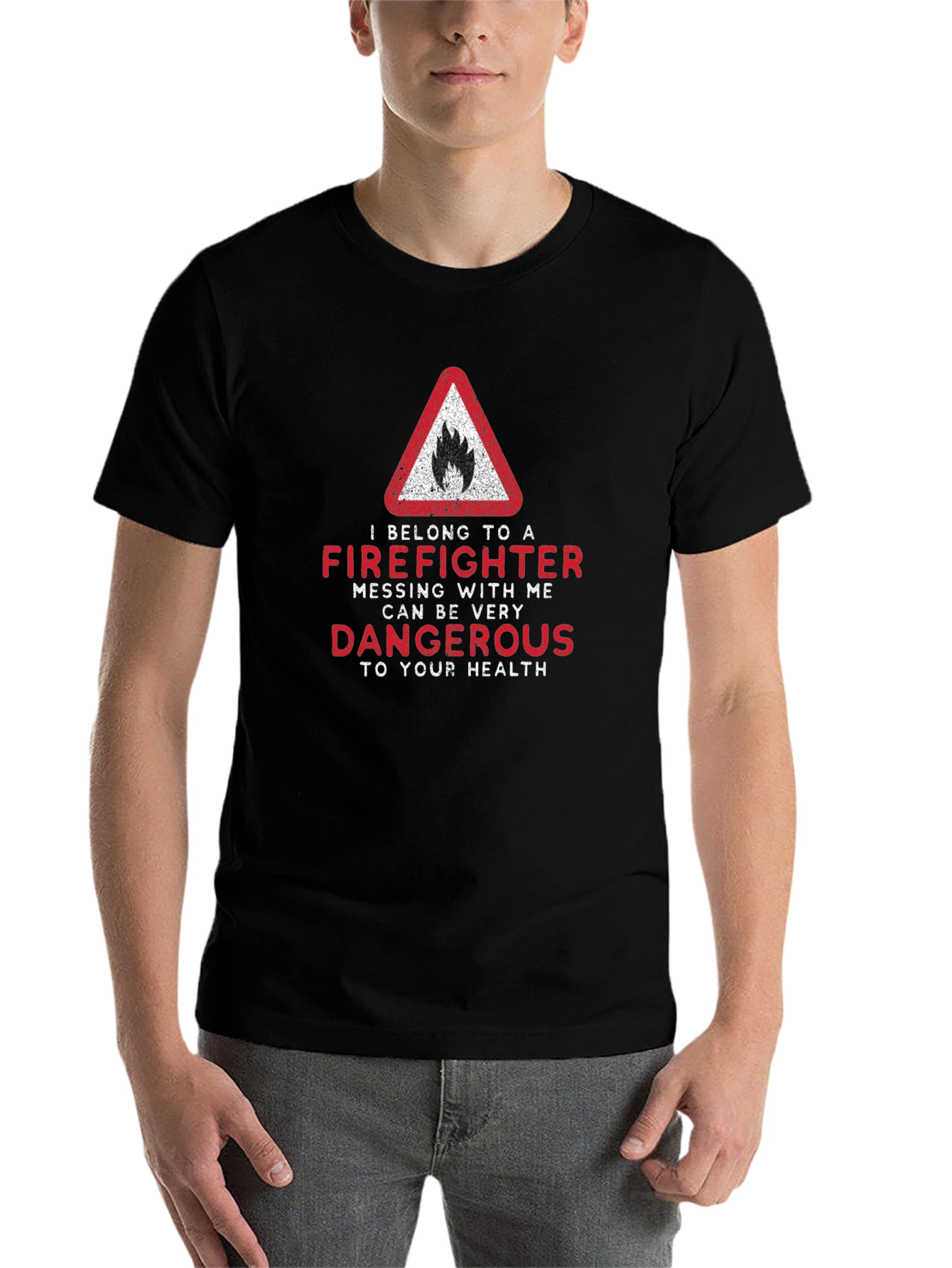Black Firefighter Warning T-Shirt - Dangerous to Your Health view 7