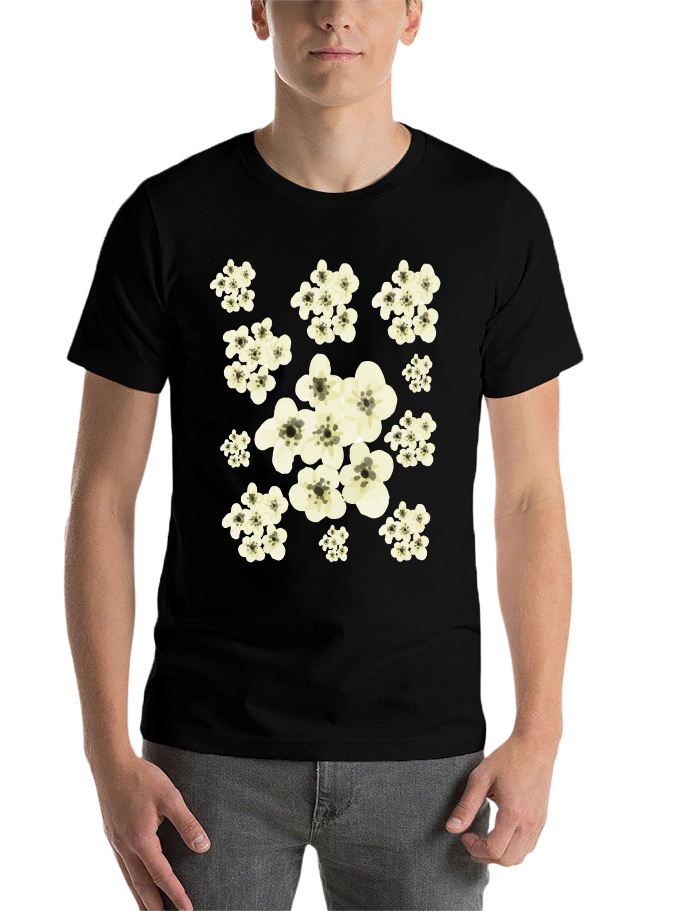 Black Floral Print Black Tee Shirt view 7