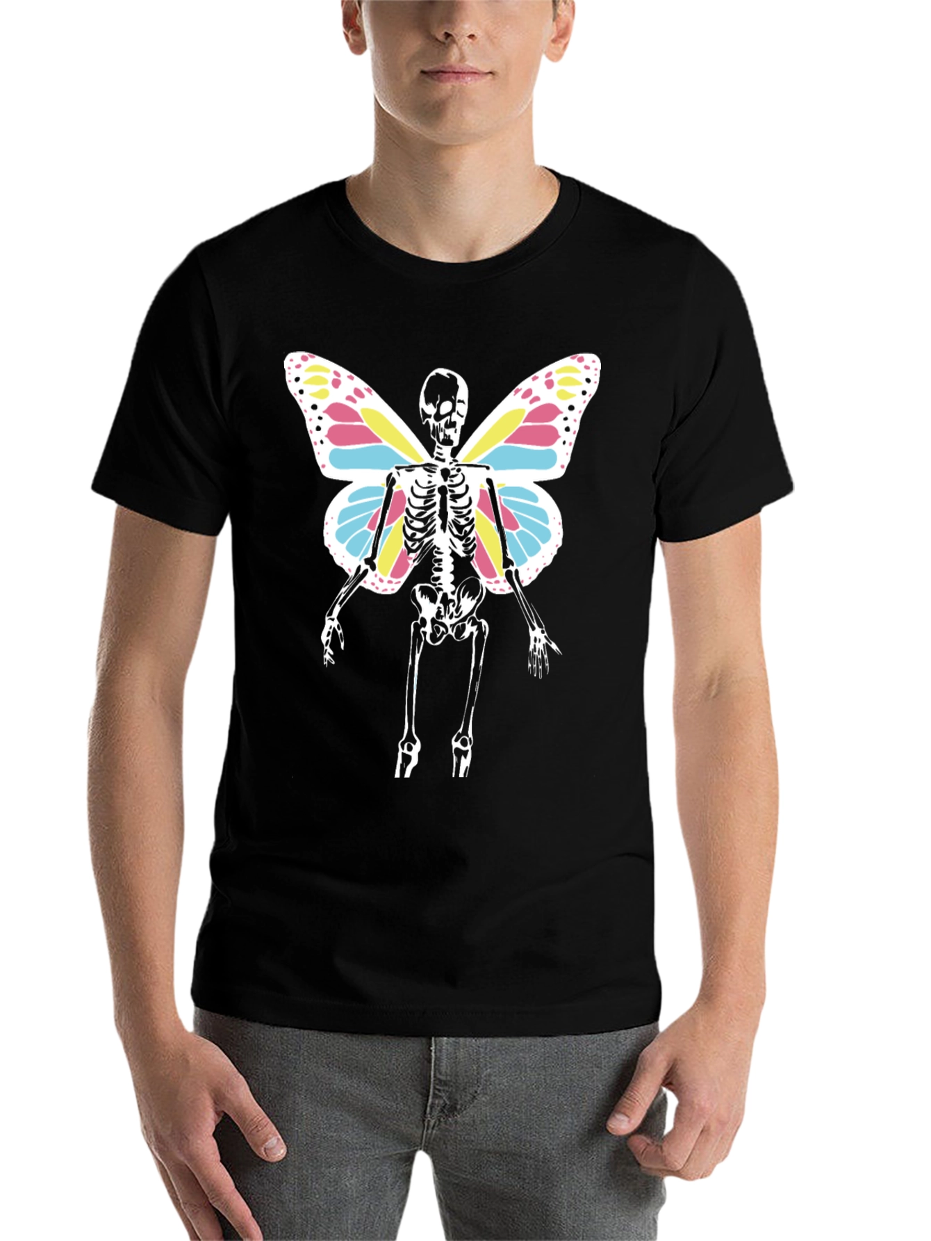 Black Skeleton Butterfly Wings T-Shirt - Black Tee view 7