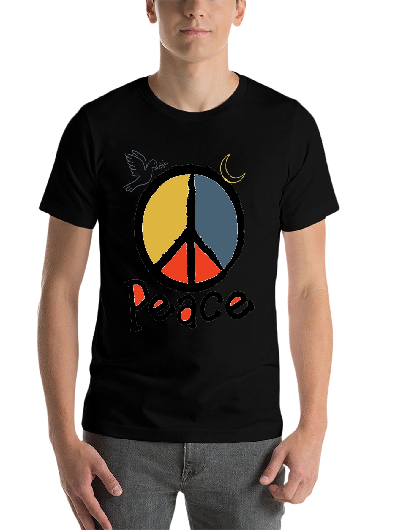 Black Peace Symbol Graphic Tee - Black Crewneck T-Shirt view 7