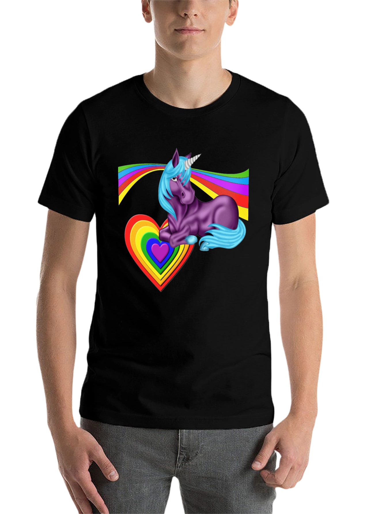 Black Rainbow Unicorn Heart T-Shirt - Fun & Unique Graphic Tee view 7