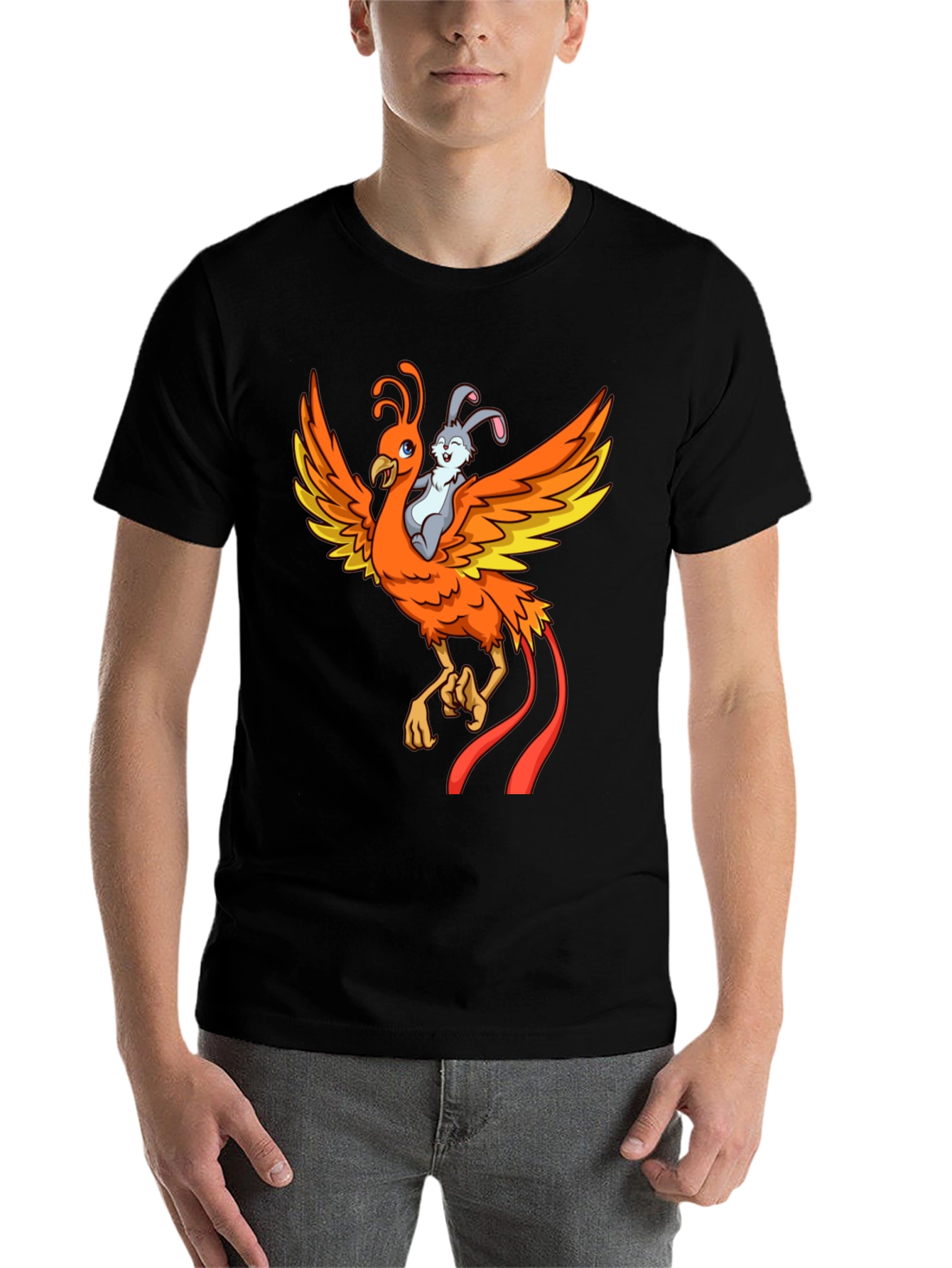 Black Phoenix and Bunny Graphic T-Shirt view 7