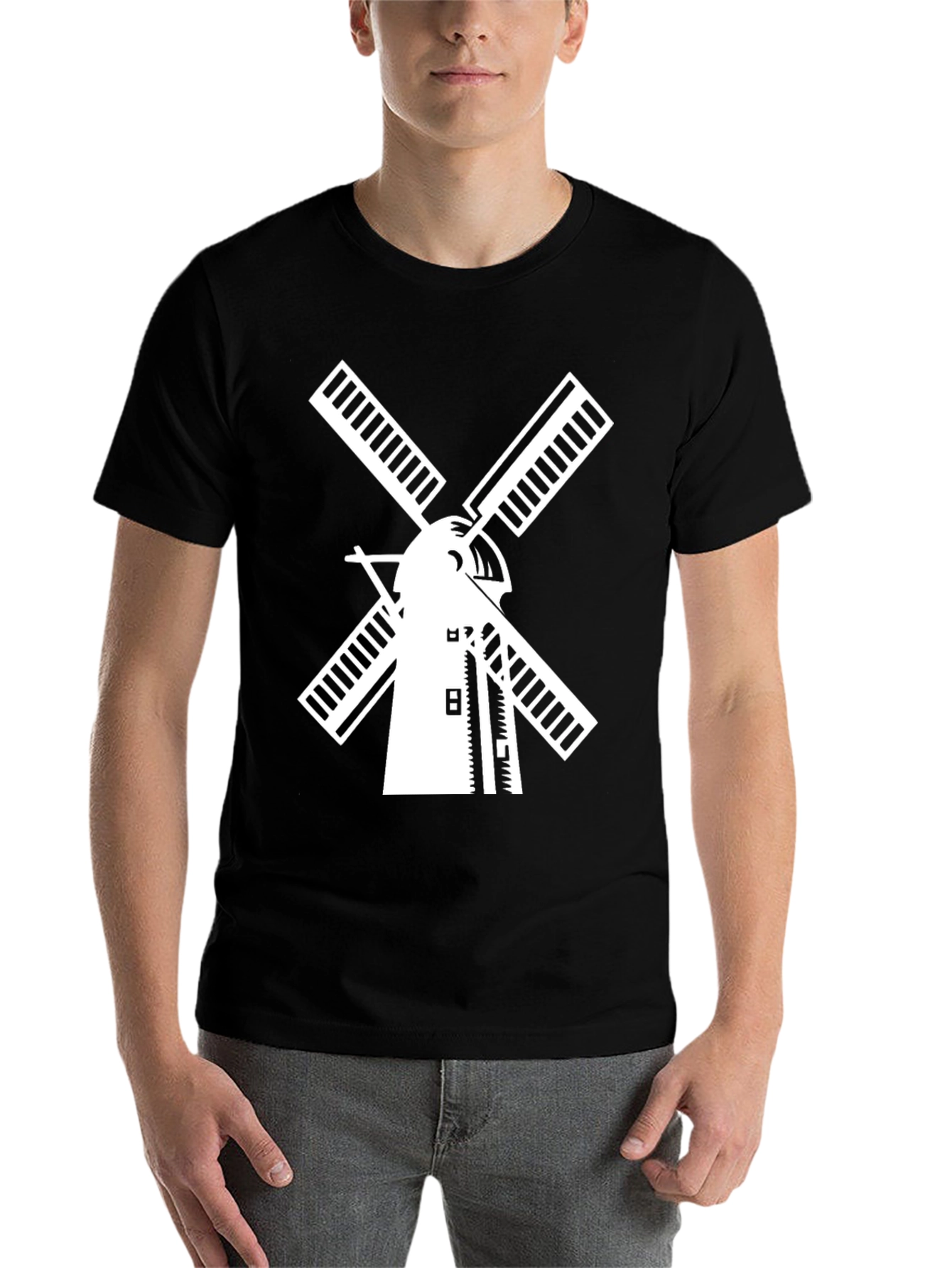Black Dutch Windmill Graphic Tee - Black Cotton T-Shirt view 7