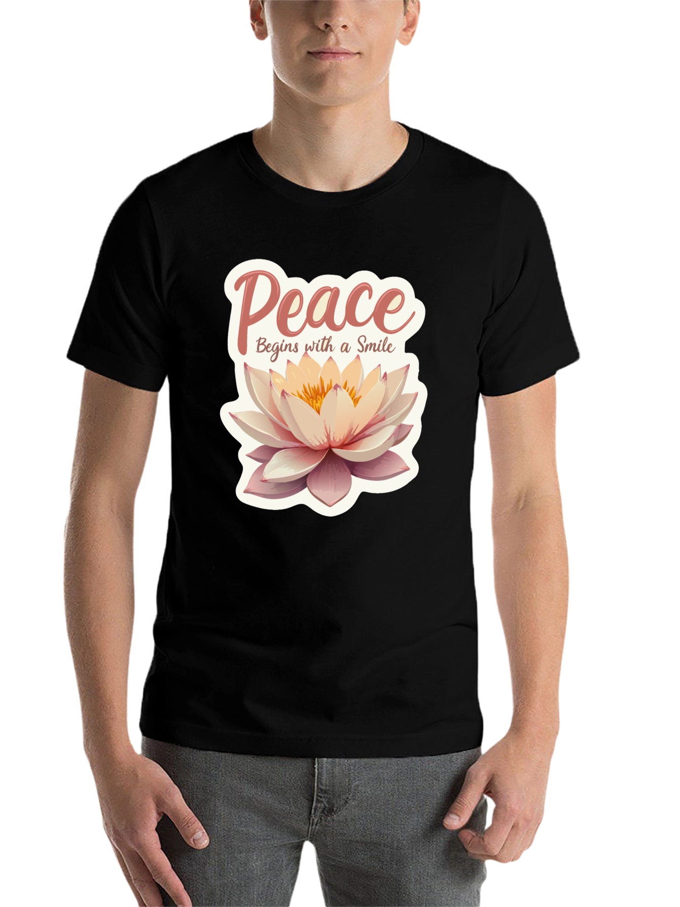 Black Peace Begins With a Smile Lotus Flower Graphic Tee view 7
