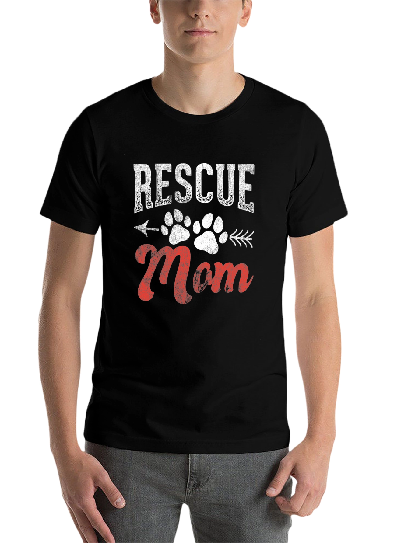 Black Rescue Mom Graphic Tee - Dog Paw Print view 7
