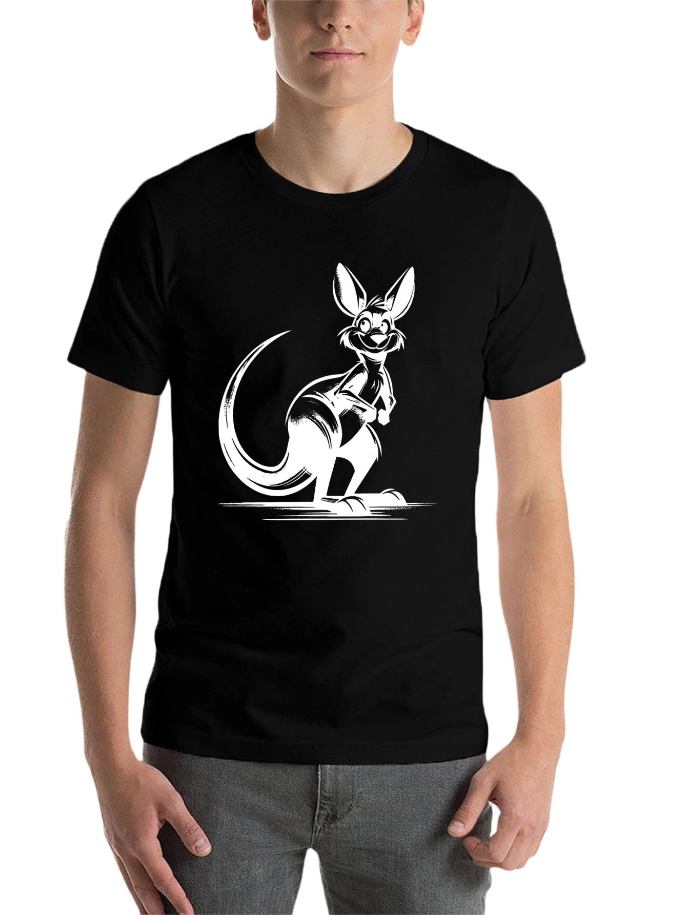 Black Cool Kangaroo Graphic Tee - Black Cotton T-Shirt view 7