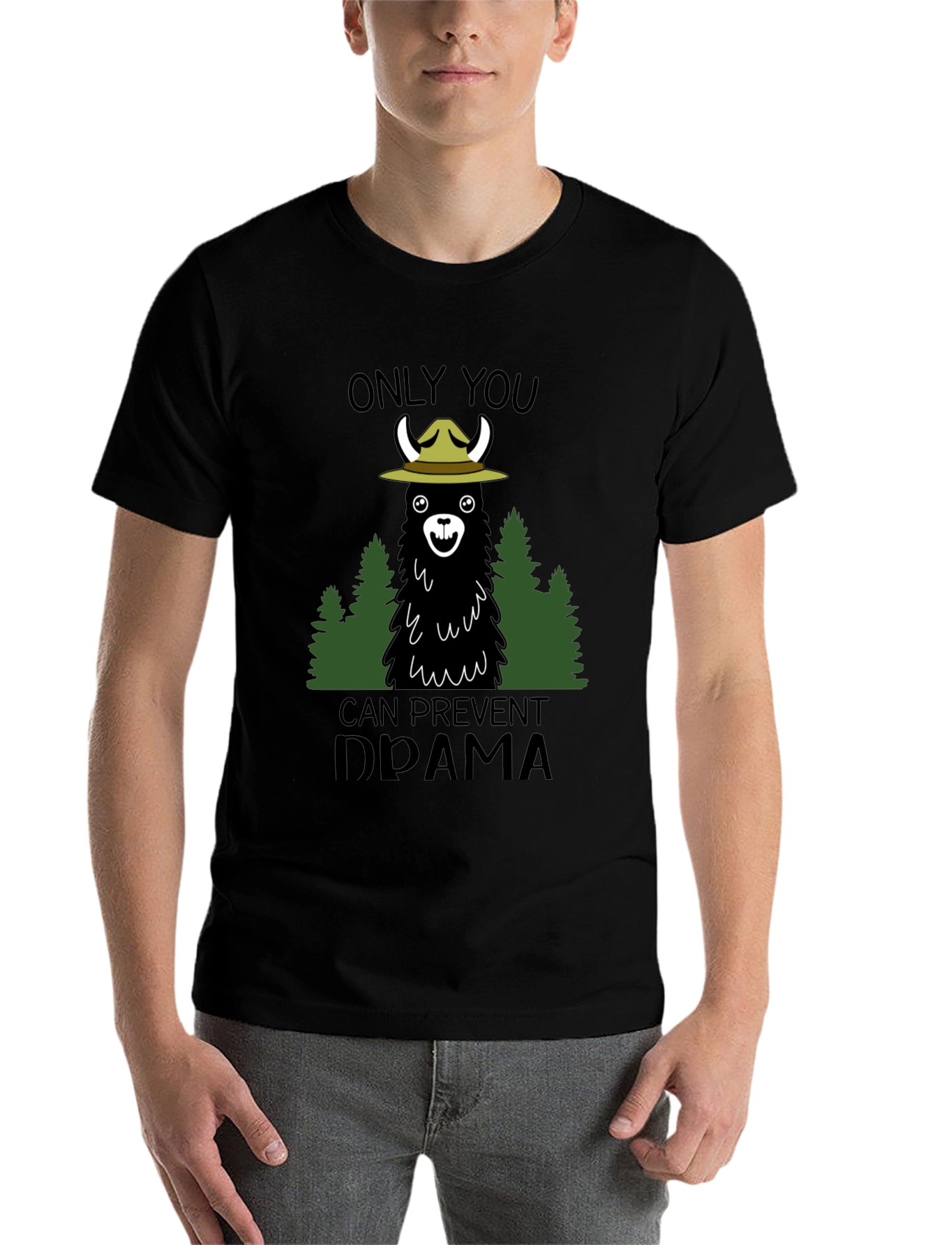 Black Llama Forest Ranger Graphic T-Shirt - Prevent Drama view 7