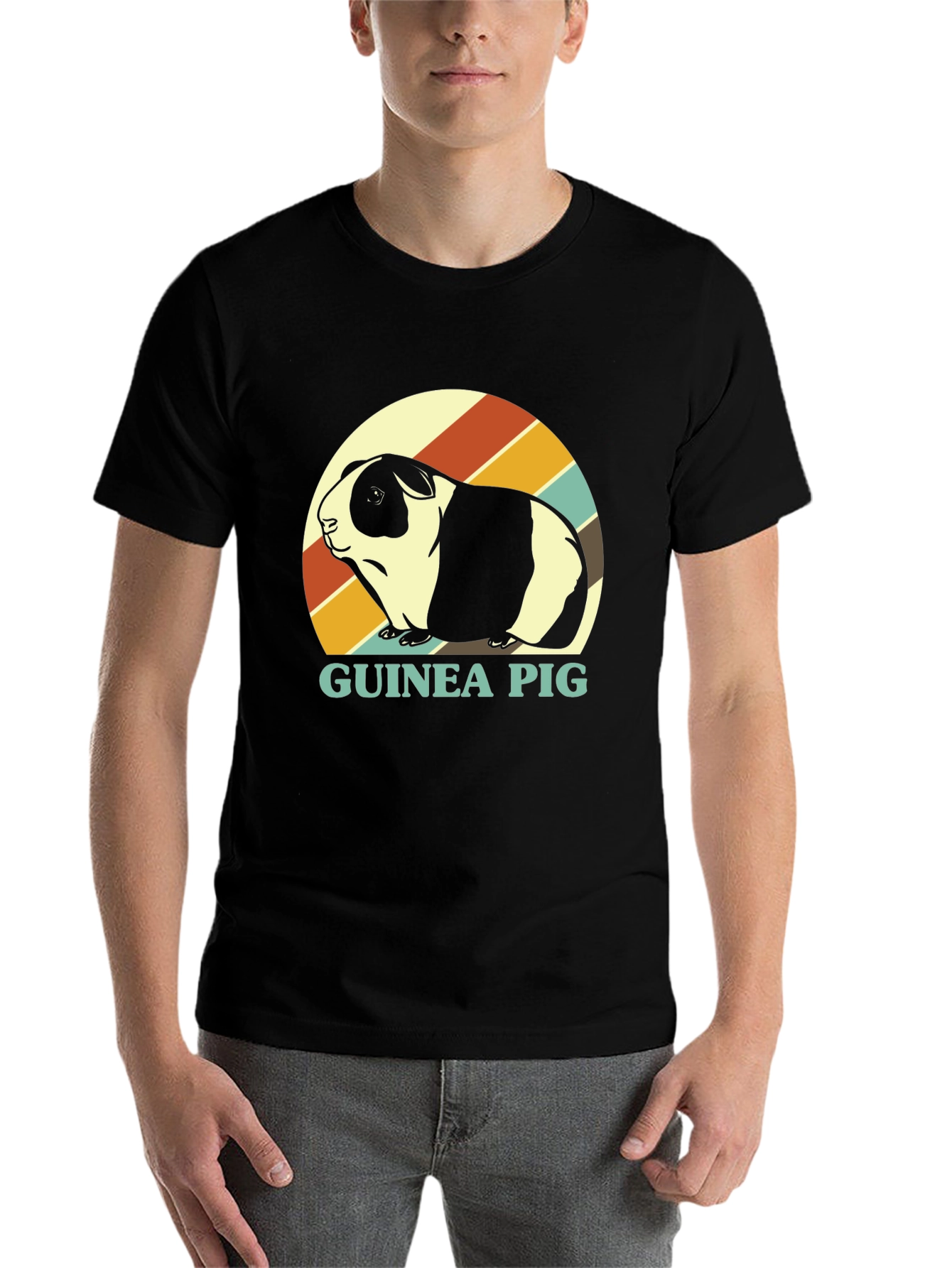 Black Guinea Pig Retro T-Shirt - Cute Pet Tee view 7
