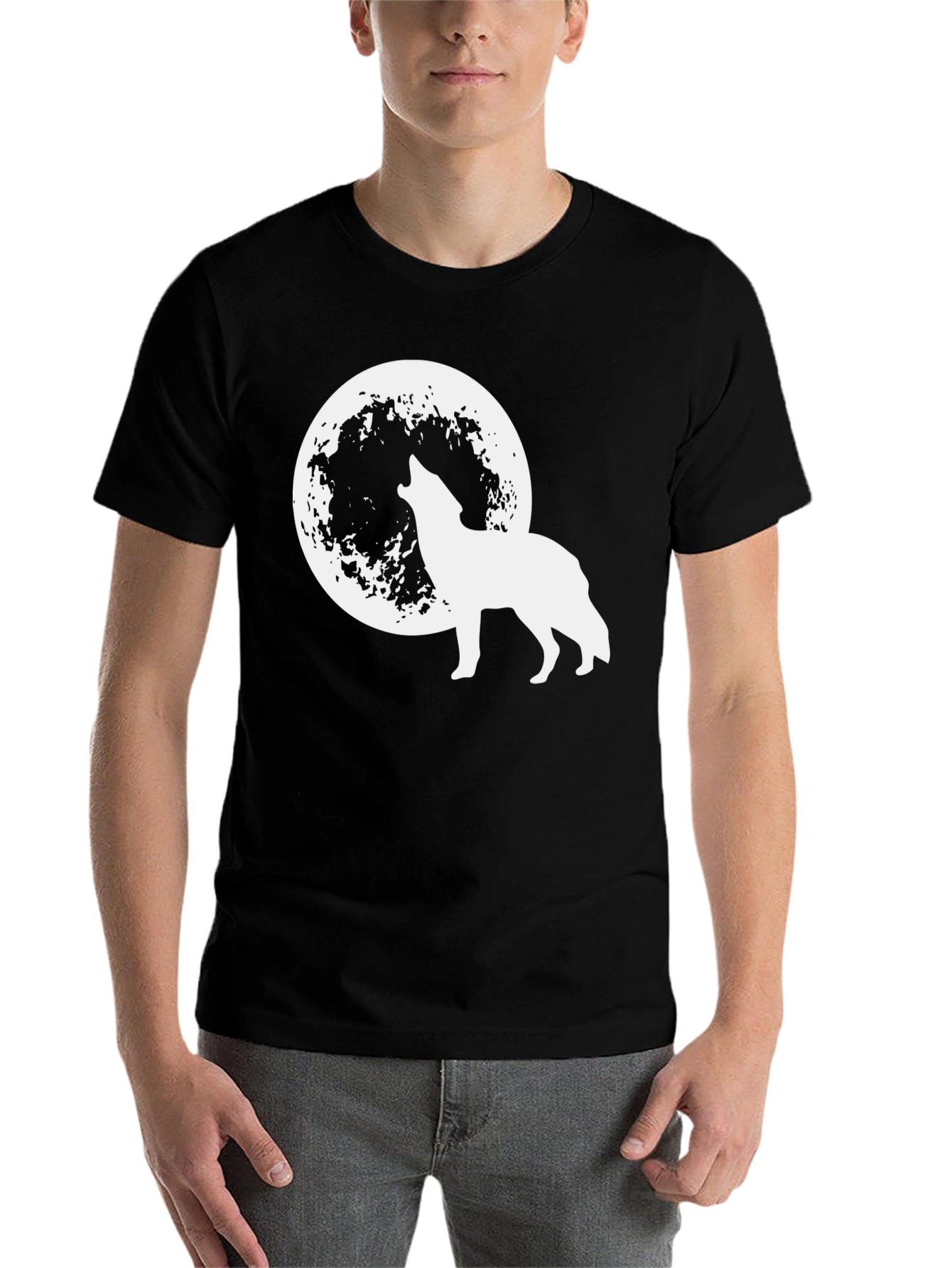 Black Wolf Howling at Moon Graphic Tee - Black view 7