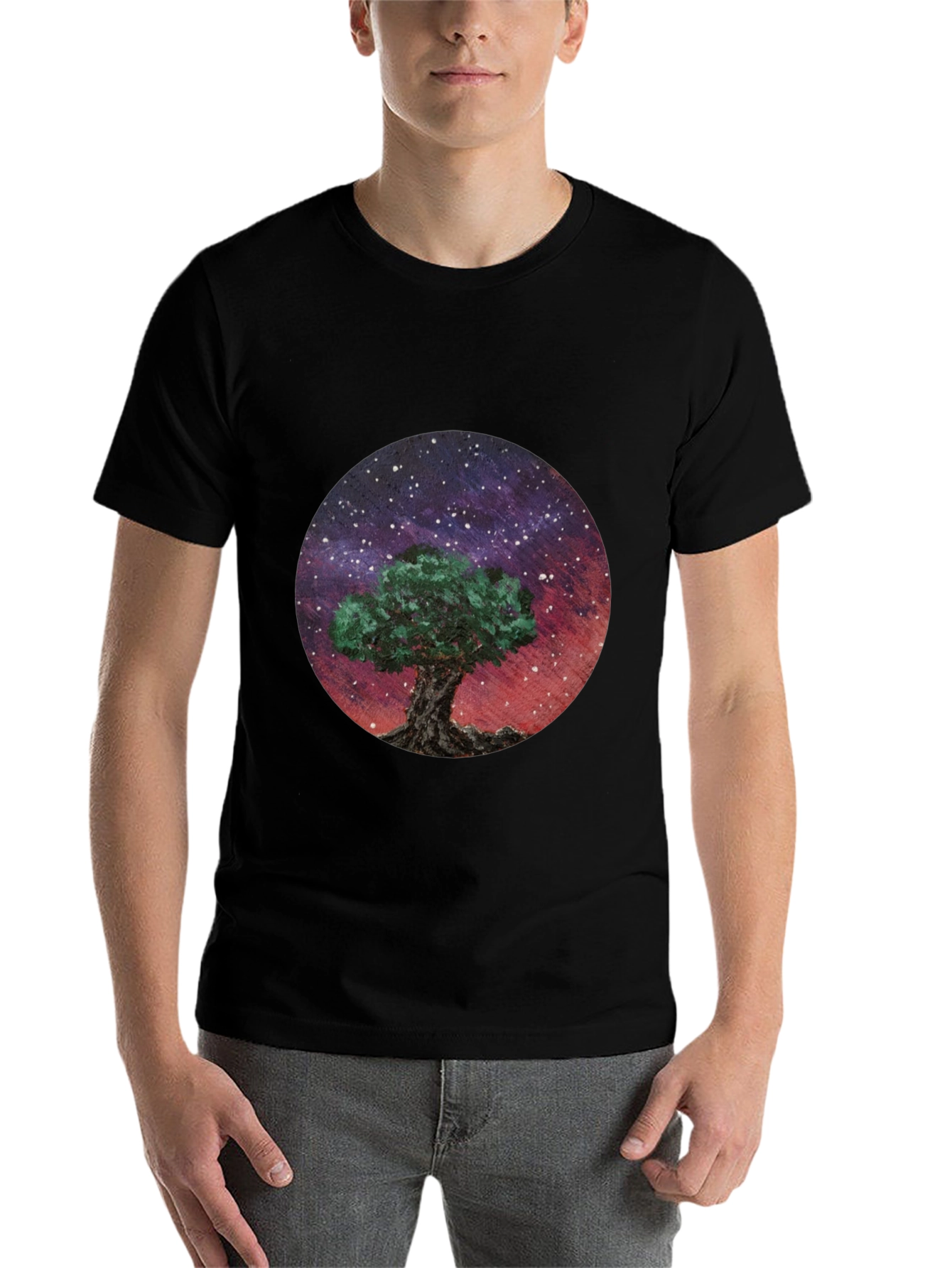 Black Celestial Tree Graphic Tee - Black Cotton Blend view 7