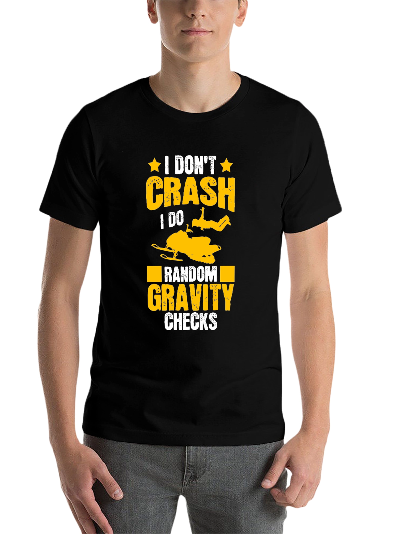Black Funny Snowmobile T-Shirt: Random Gravity Checks view 7