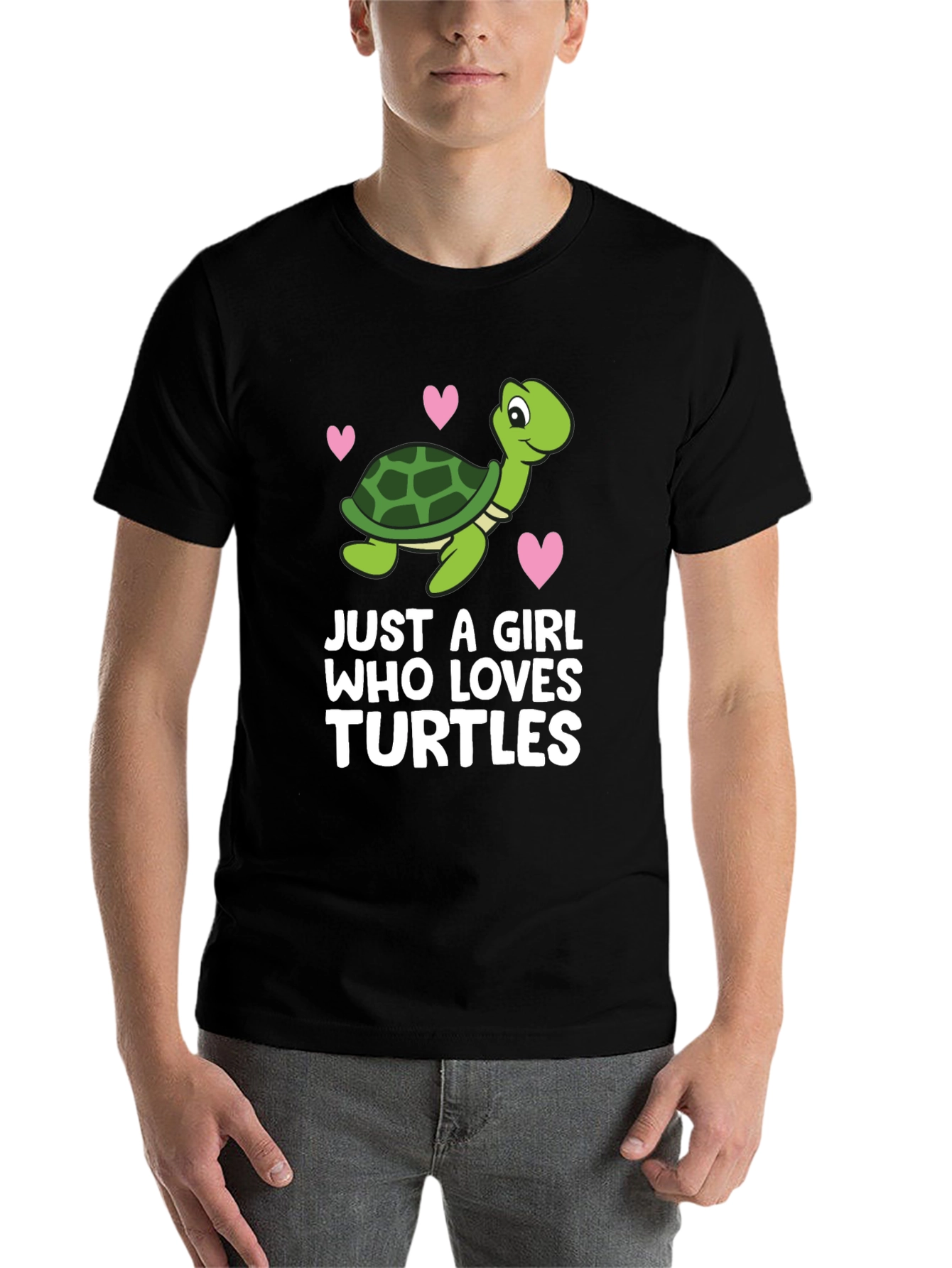 Black Cute Turtle Lover Tee - "Just A Girl Who Loves Turtles" view 7
