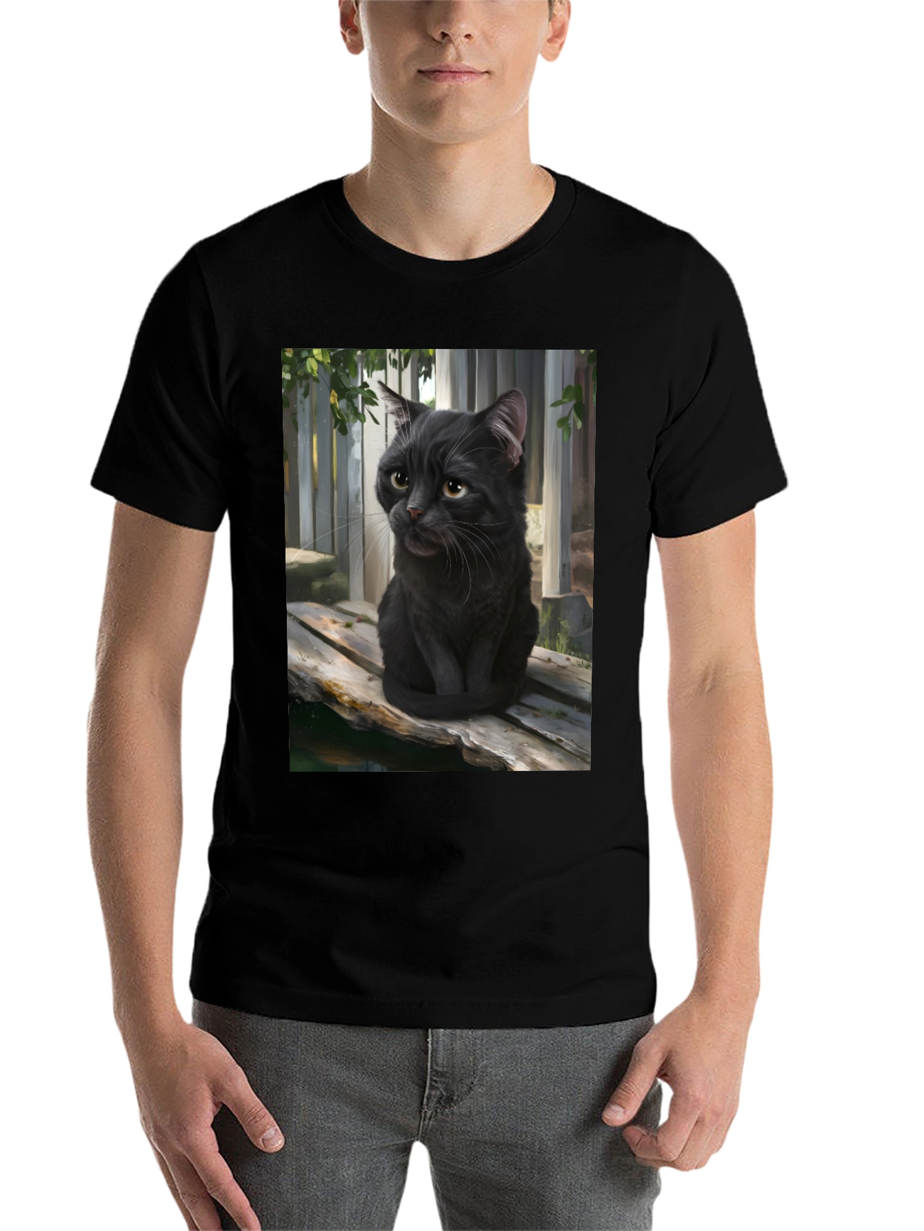 Black Black Cat Portrait Graphic T-Shirt view 7