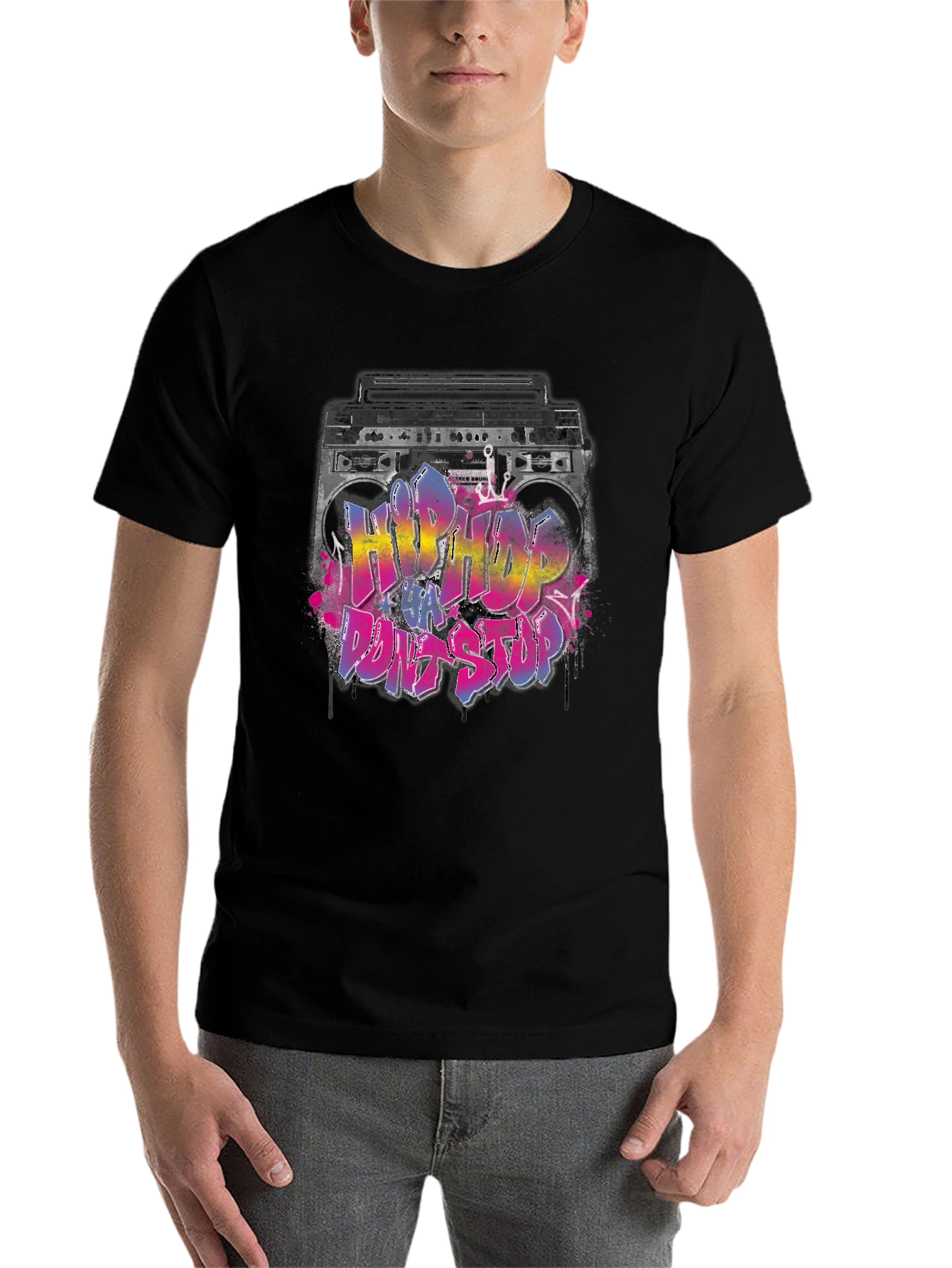 Black Hip Hop Boombox Graphic T-Shirt view 7