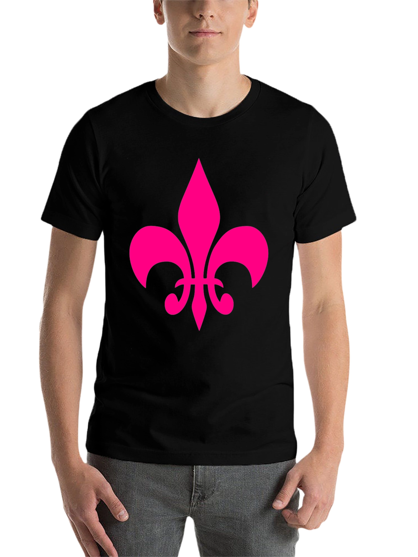Black Fleur-de-Lis Graphic Tee - Casual Cotton Blend Shirt view 7
