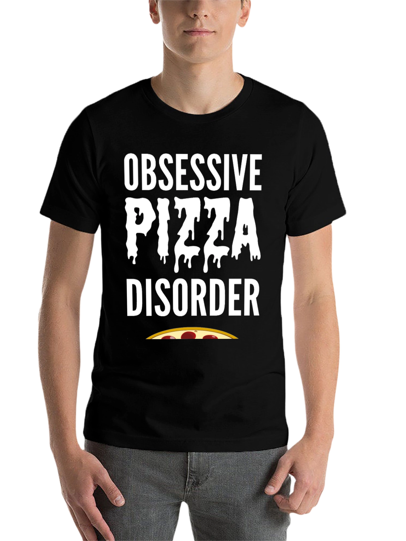 Black Obsessive Pizza Disorder Black T-Shirt view 7