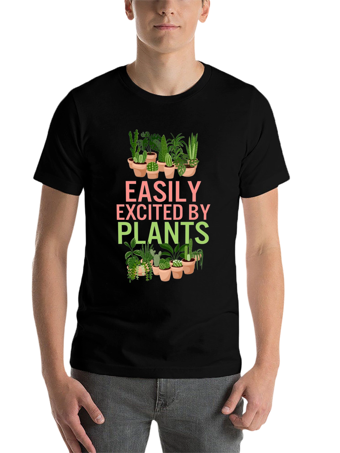 Black Easily Excited By Plants Graphic T-Shirt view 7
