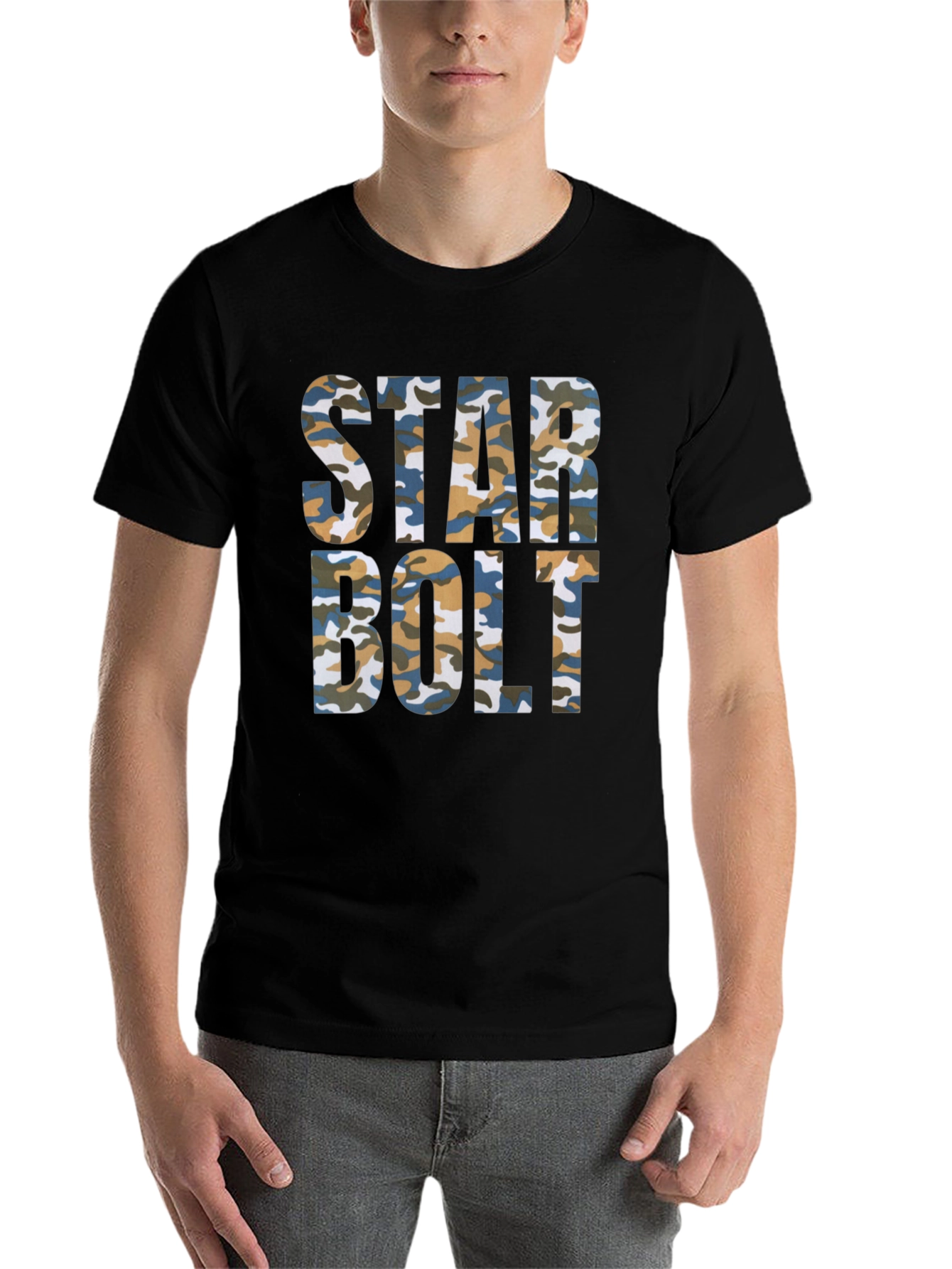 Black Star Bolt Camo Print Black T-Shirt view 7