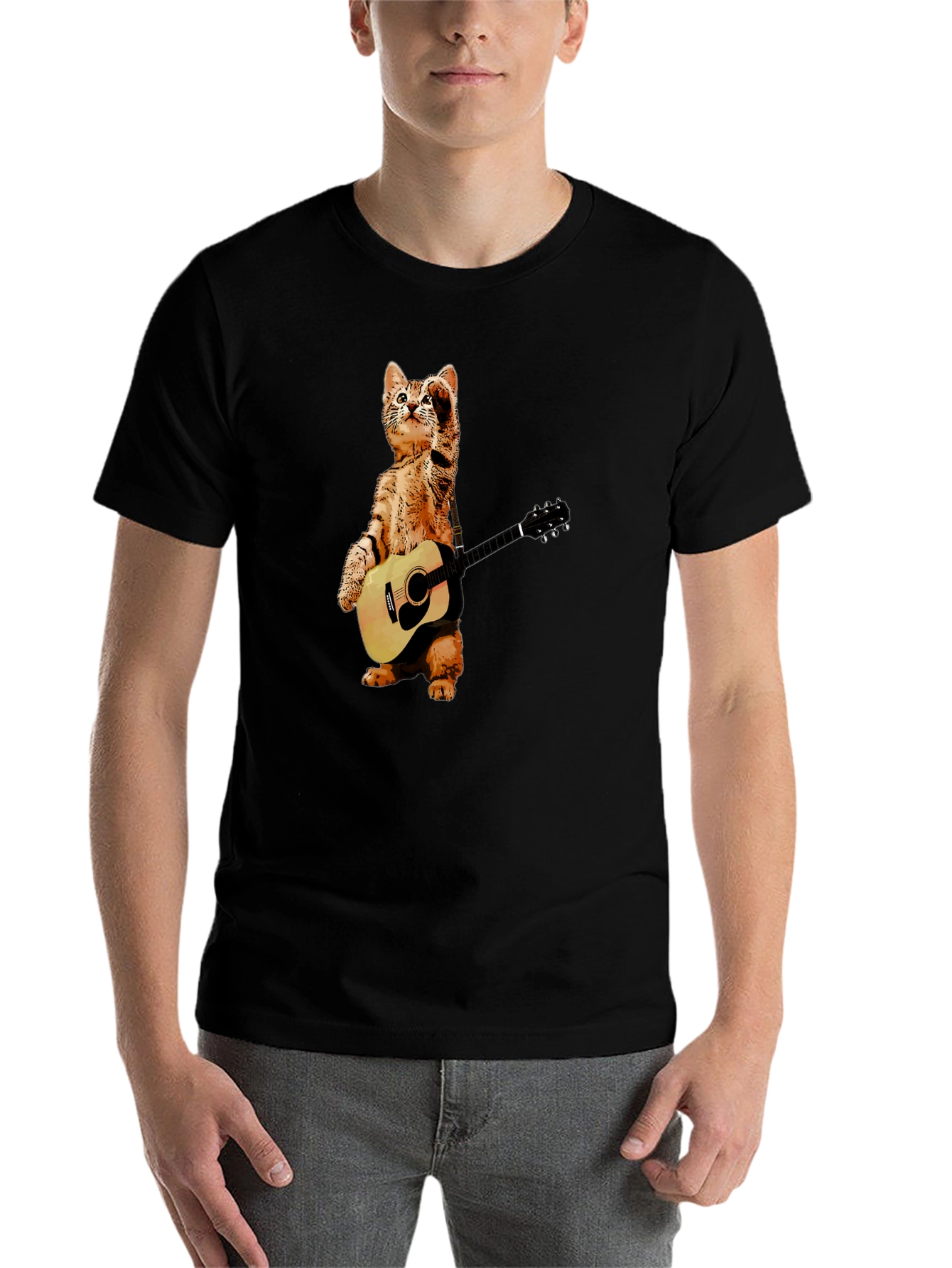 Black Cat Playing Guitar T-Shirt view 7