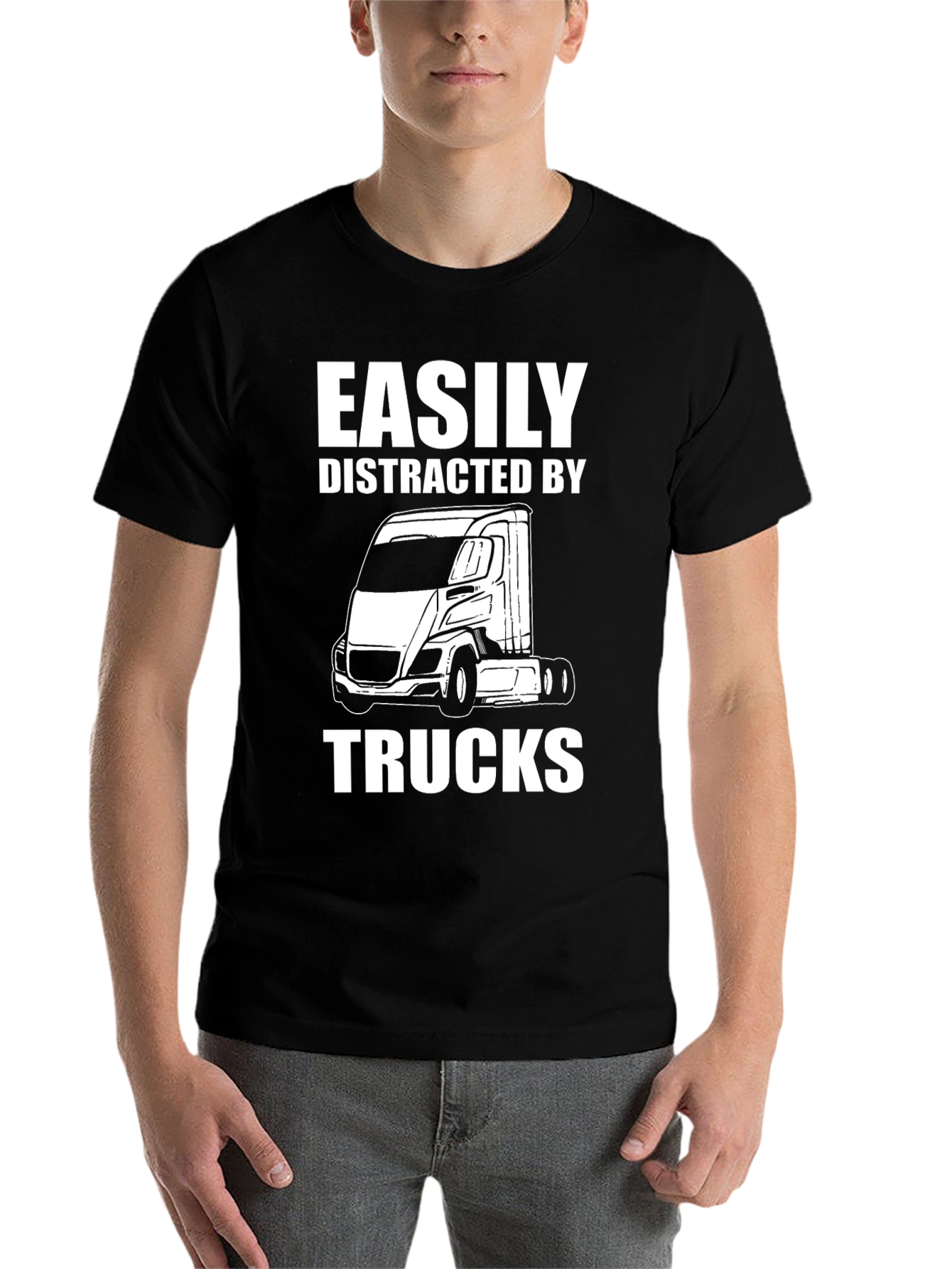 Black Easily Distracted By Trucks Funny T-Shirt view 7
