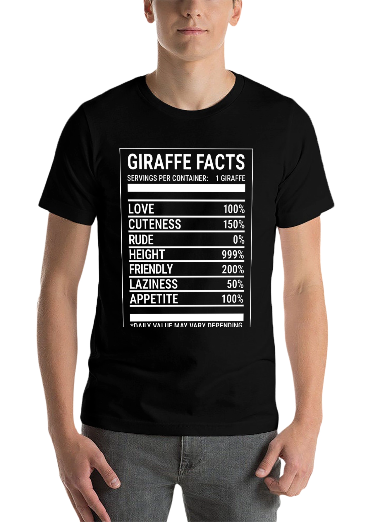 Black Giraffe Facts Funny T-Shirt Nutrition Label Humor Tee view 7