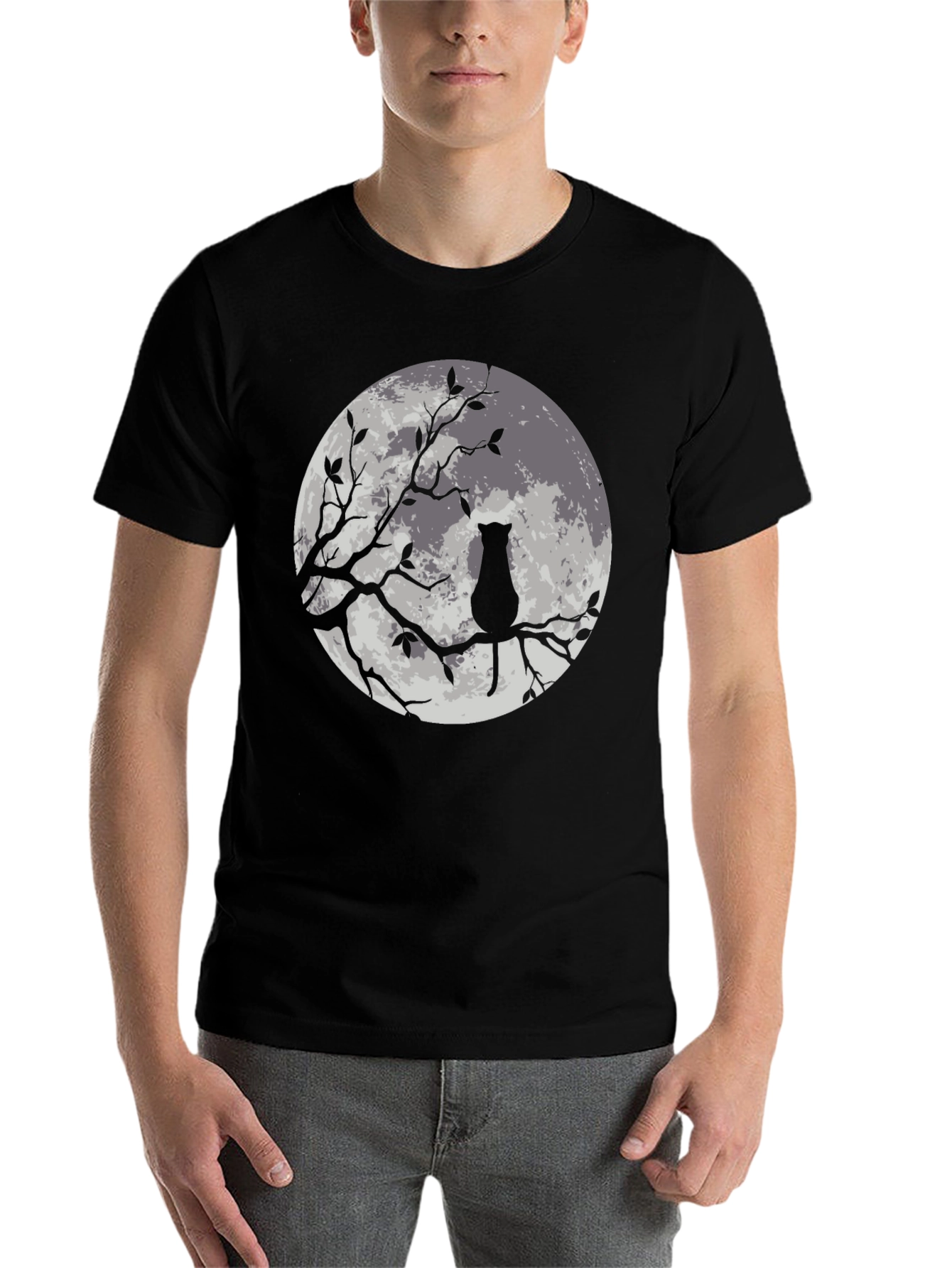 Black Moon Cat Graphic Tee - Stylish Black T-Shirt view 7