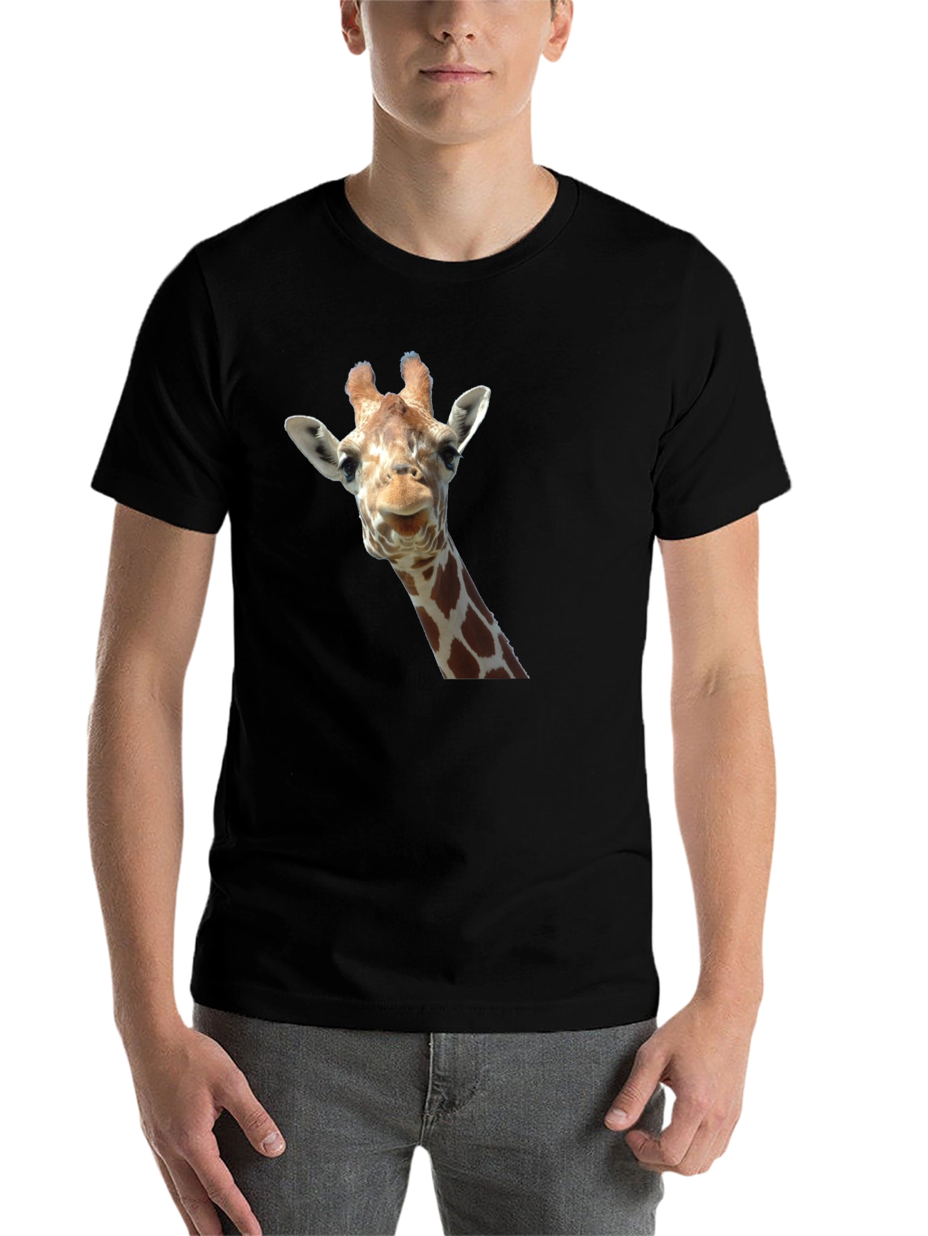 Black Giraffe Head Graphic Print Black T-Shirt view 7