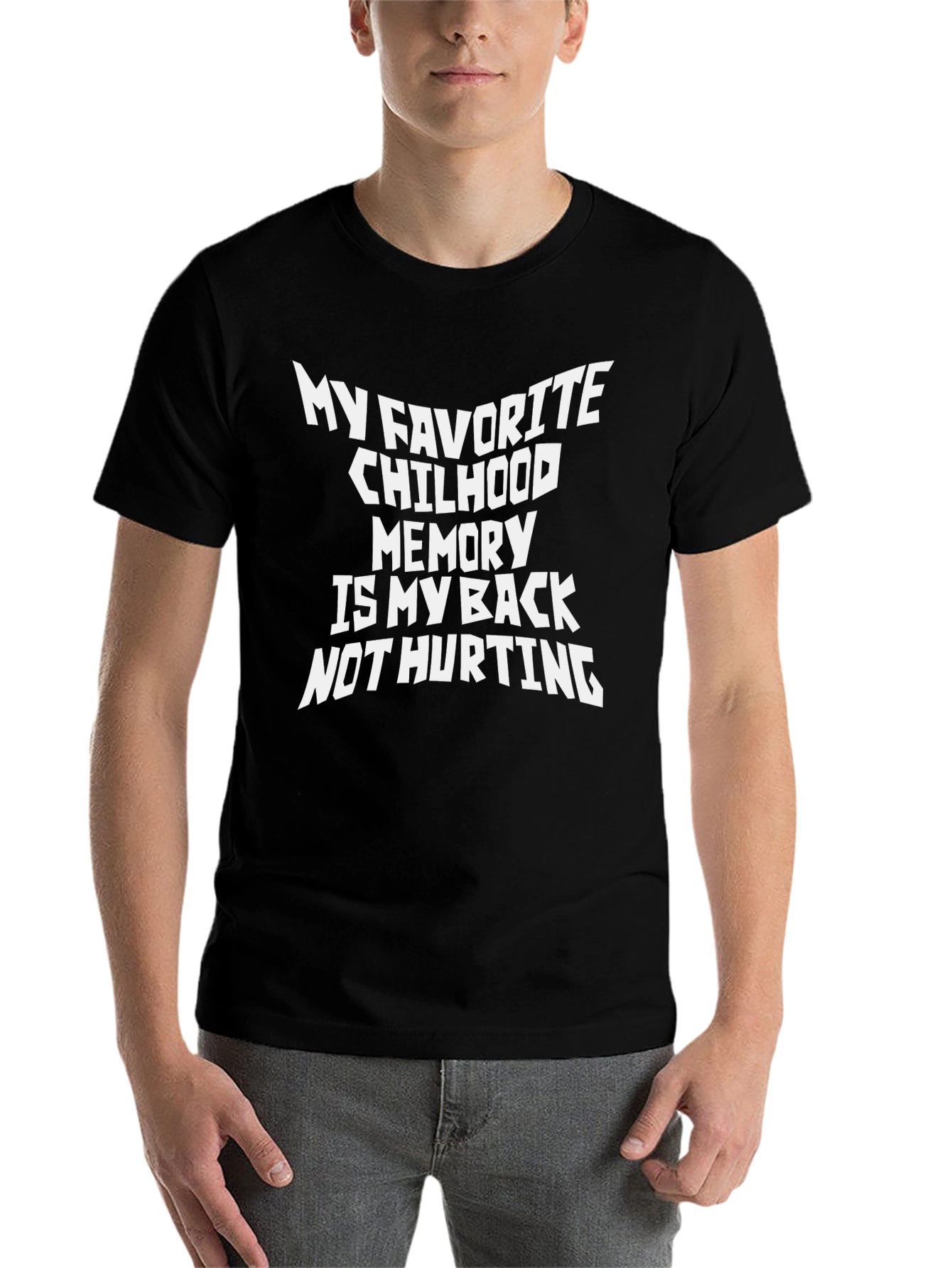 Black Funny Back Pain T-Shirt - Favorite Childhood Memory view 7