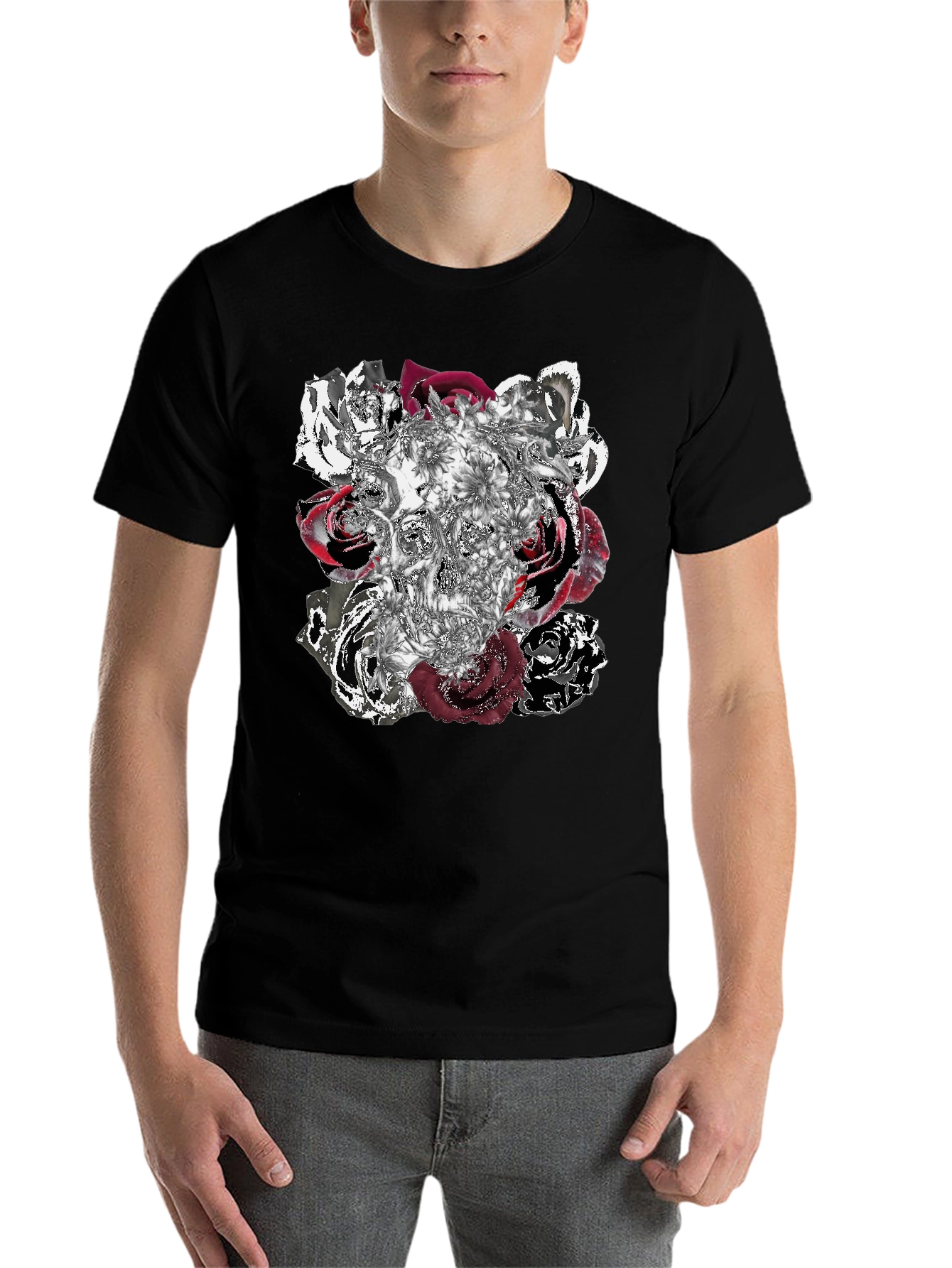 Black Skull Roses Graphic Tee - Unique Design view 7