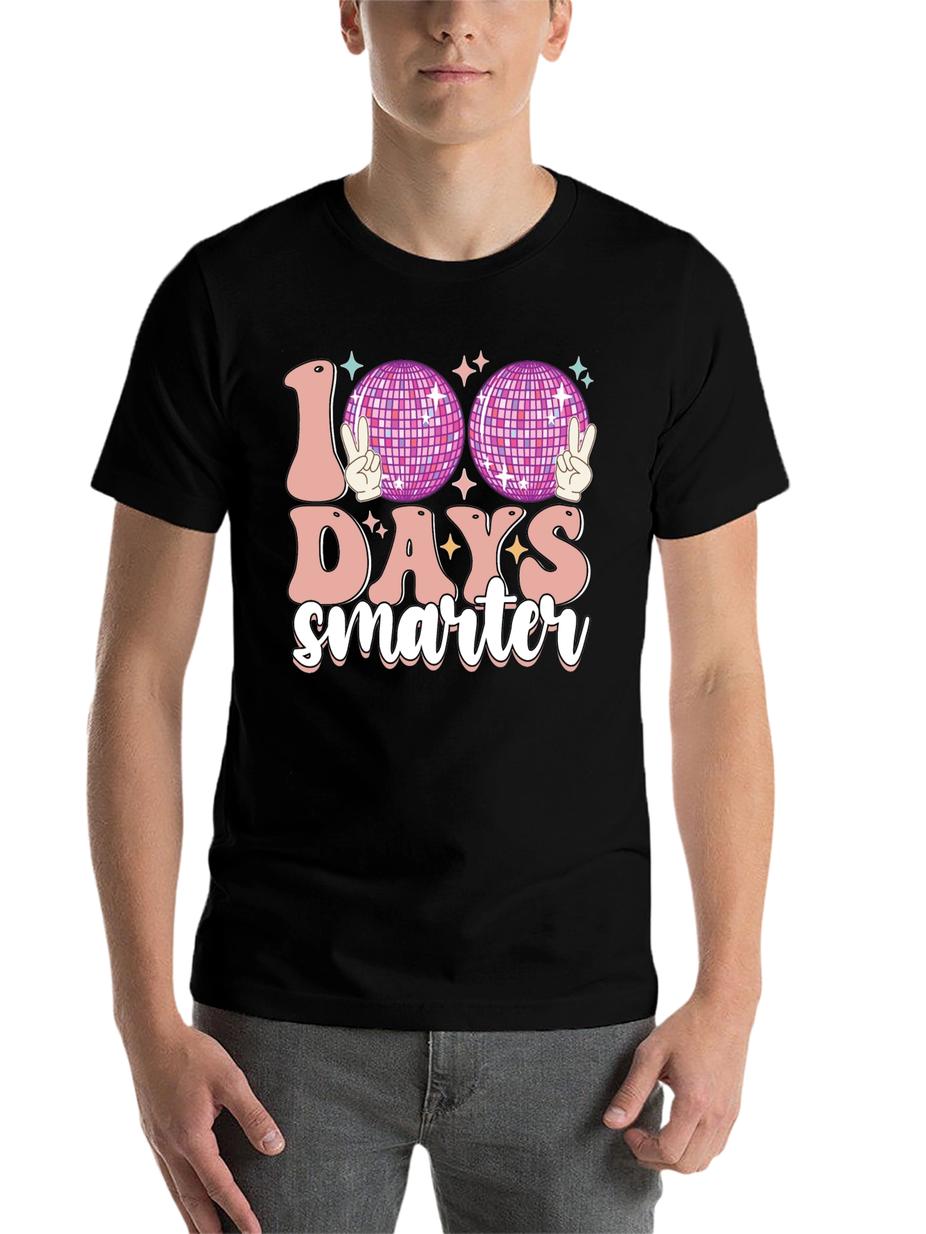Black 100 Days Smarter Disco Ball T-Shirt view 7