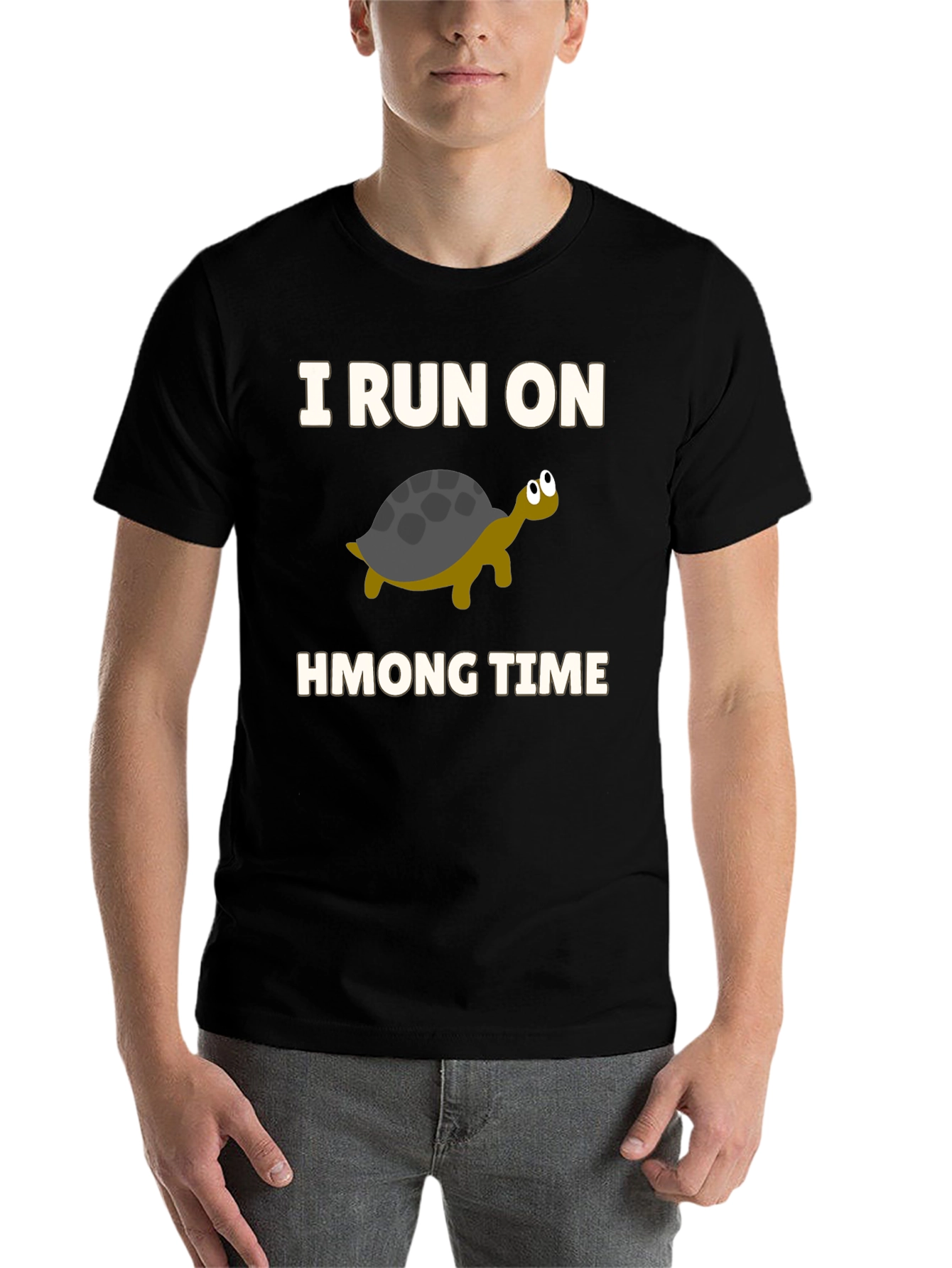 Black I Run on Hmong Time Turtle T-Shirt view 7