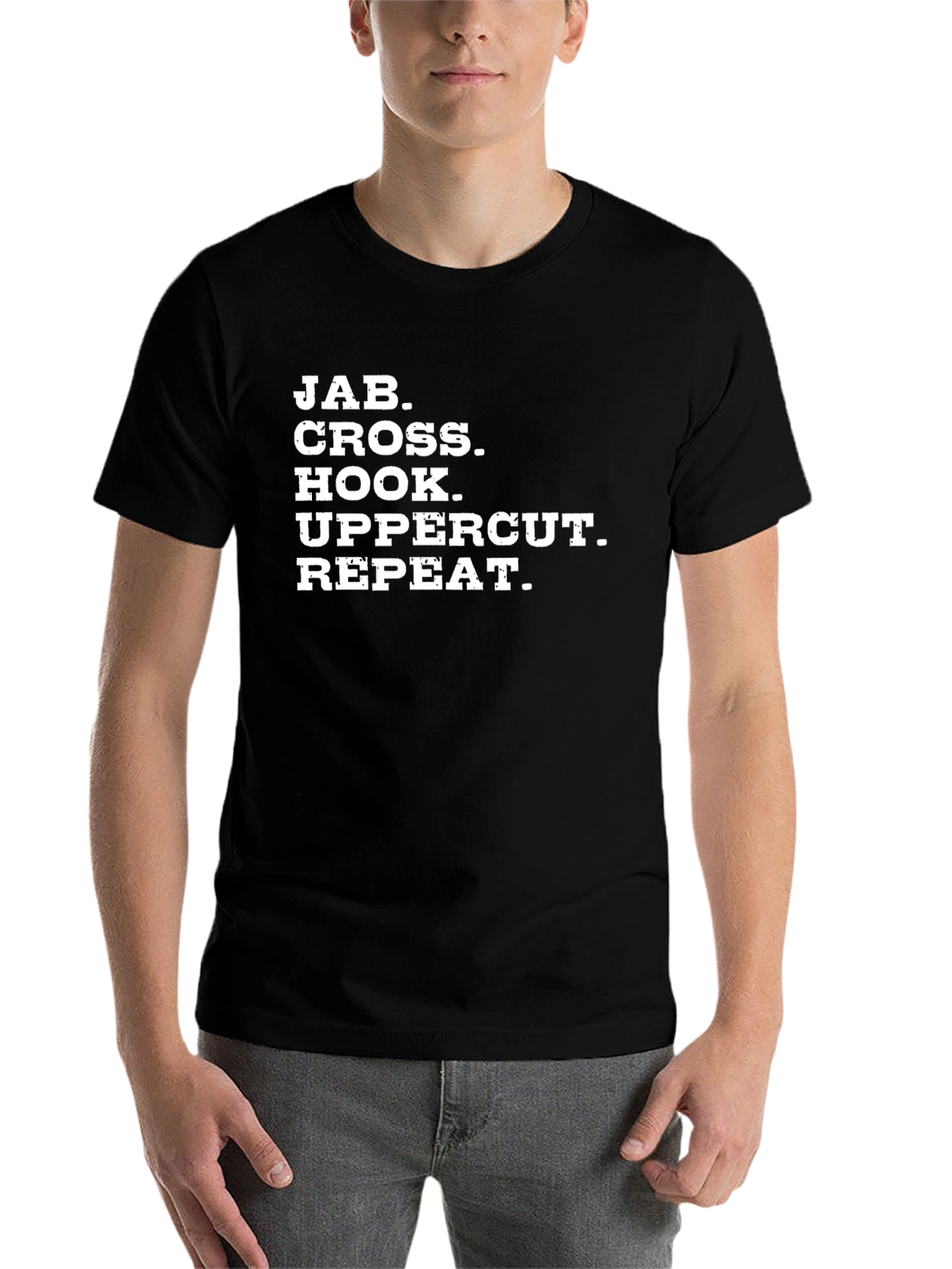 Black Jab Cross Hook Uppercut Repeat Black T-Shirt view 7