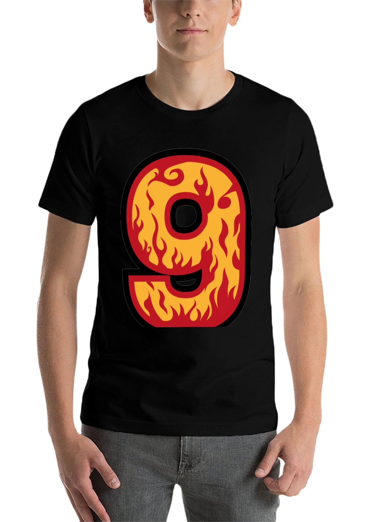 Black Fiery Number 9 T-Shirt - Bold Graphic Tee view 7