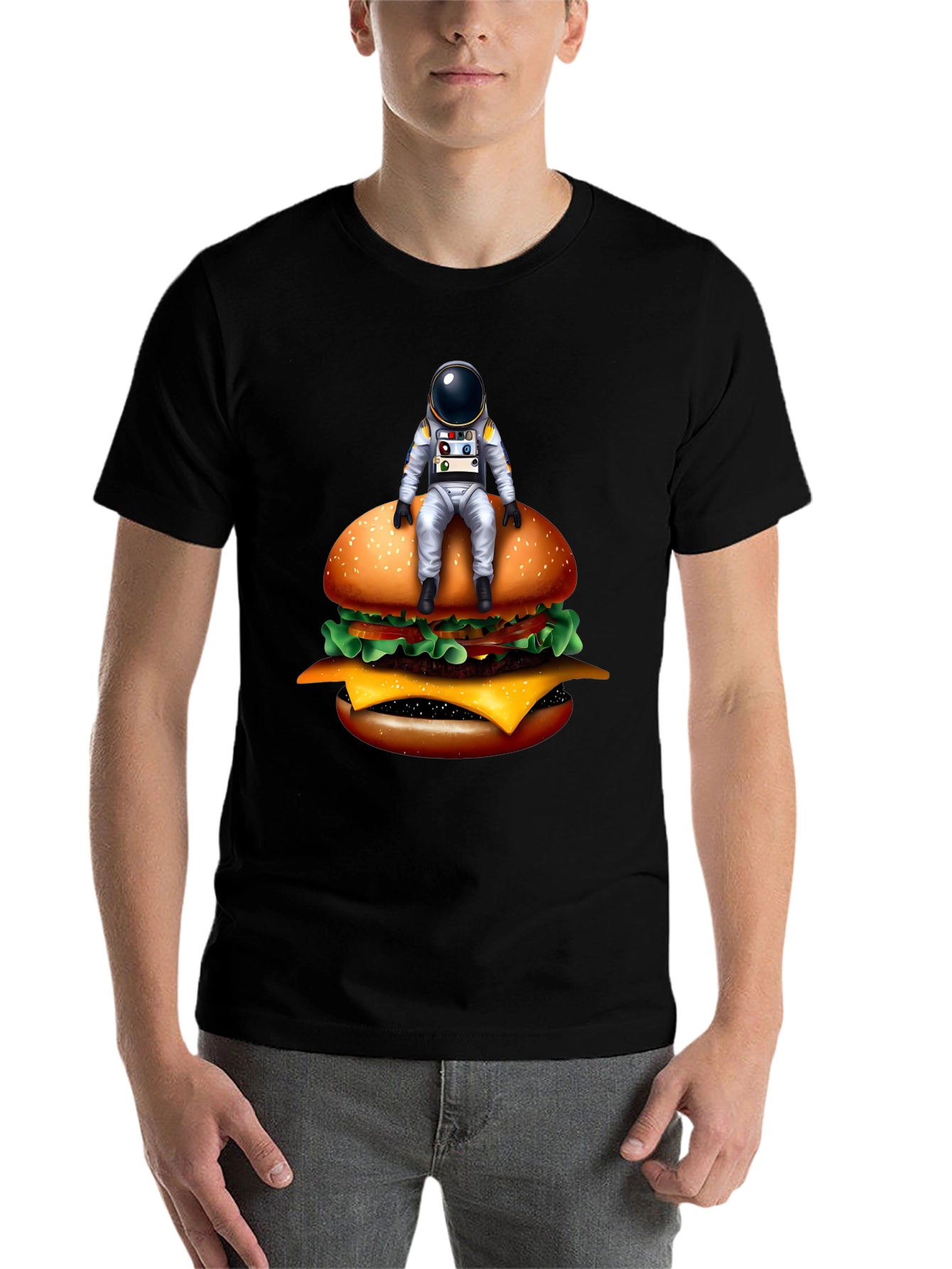 Black Astronaut Burger T-Shirt - Unisex Graphic Tee view 7