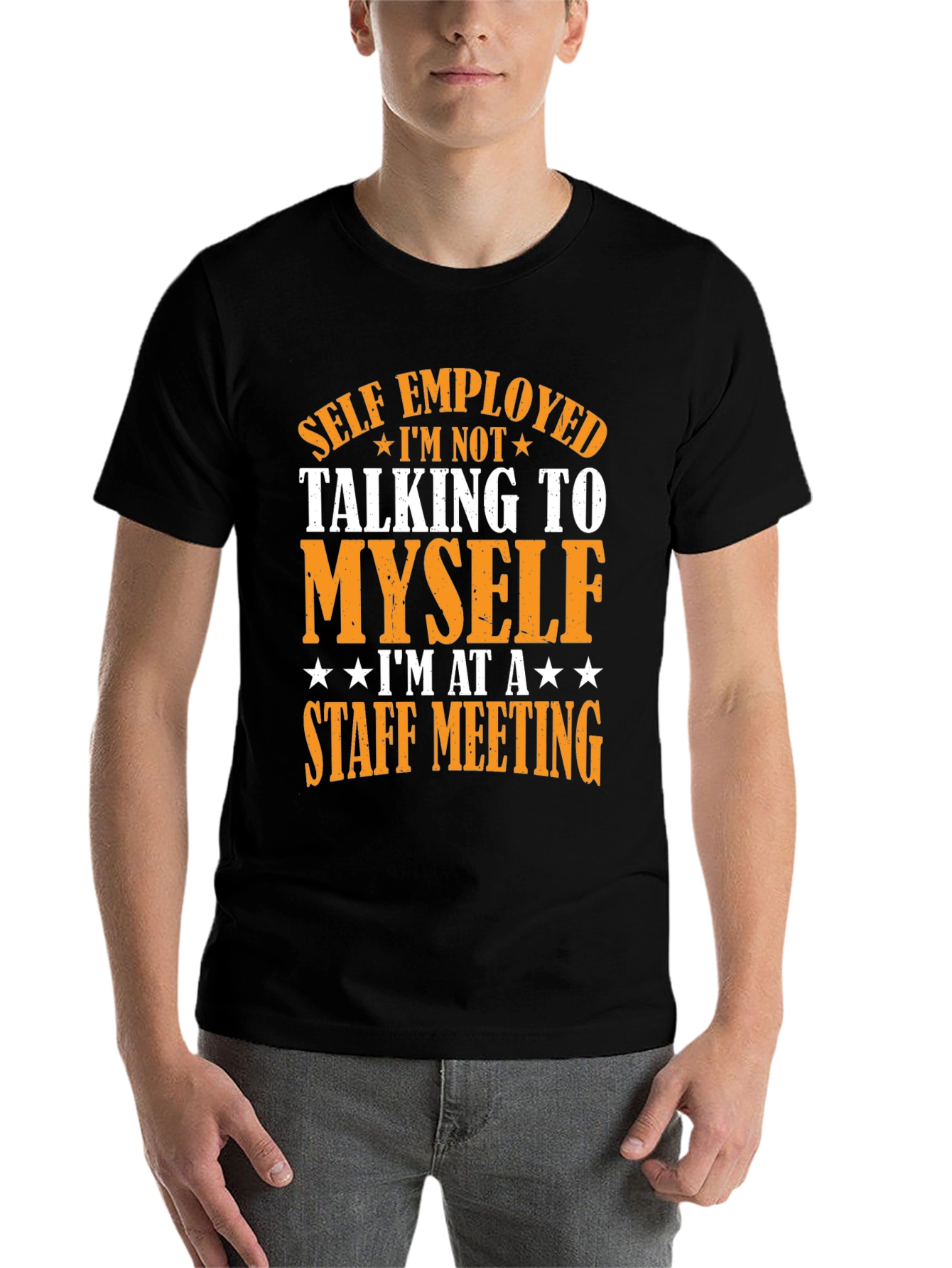 Black Self Employed Staff Meeting T-Shirt - Funny Novelty Tee view 7