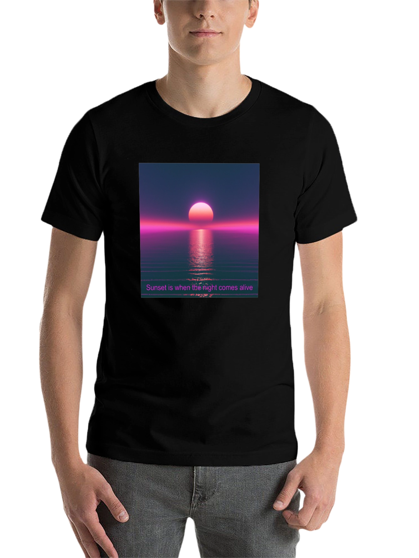 Black Sunset Aesthetic T-Shirt - Night Comes Alive Tee view 7