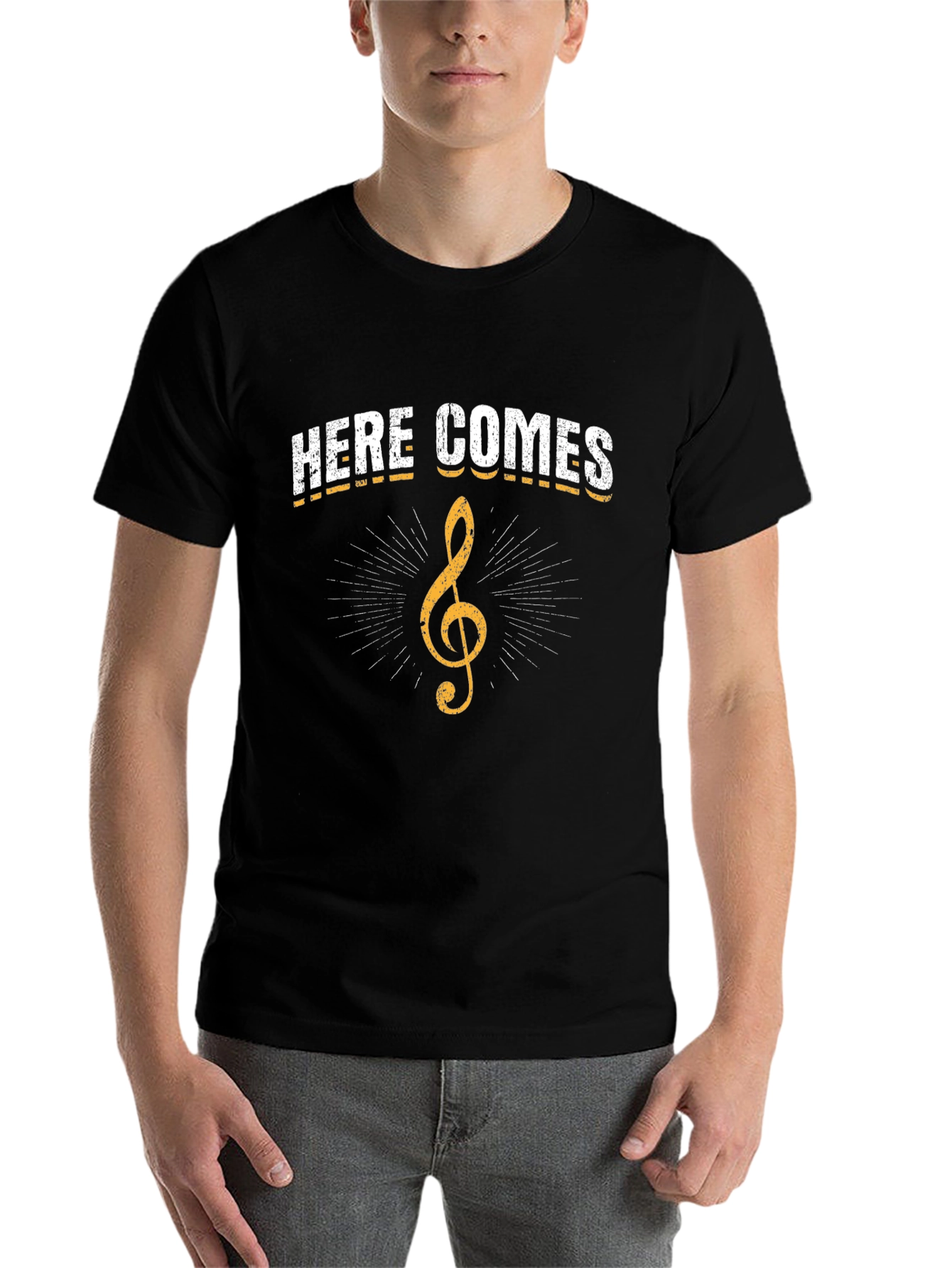 Black Here Comes Treble Clef Graphic T-Shirt view 7