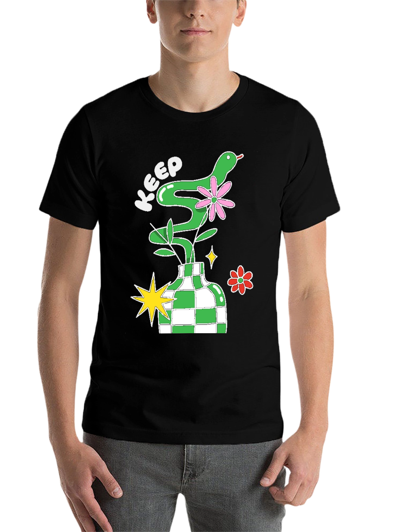 Black Keep Snake Plant Tee - Quirky Graphic T-Shirt view 7