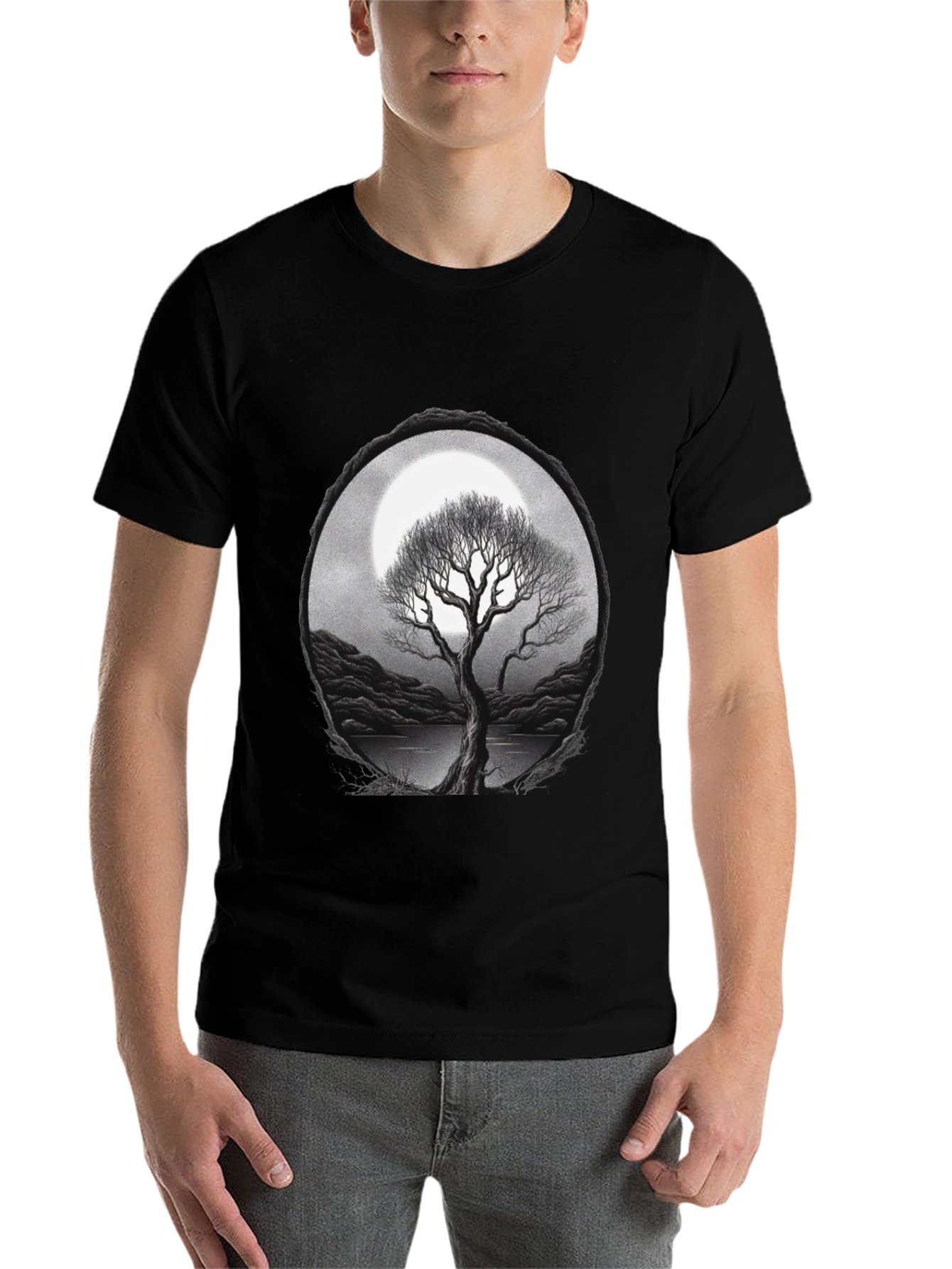 Black Moonlit Tree Graphic Tee - Unisex view 7