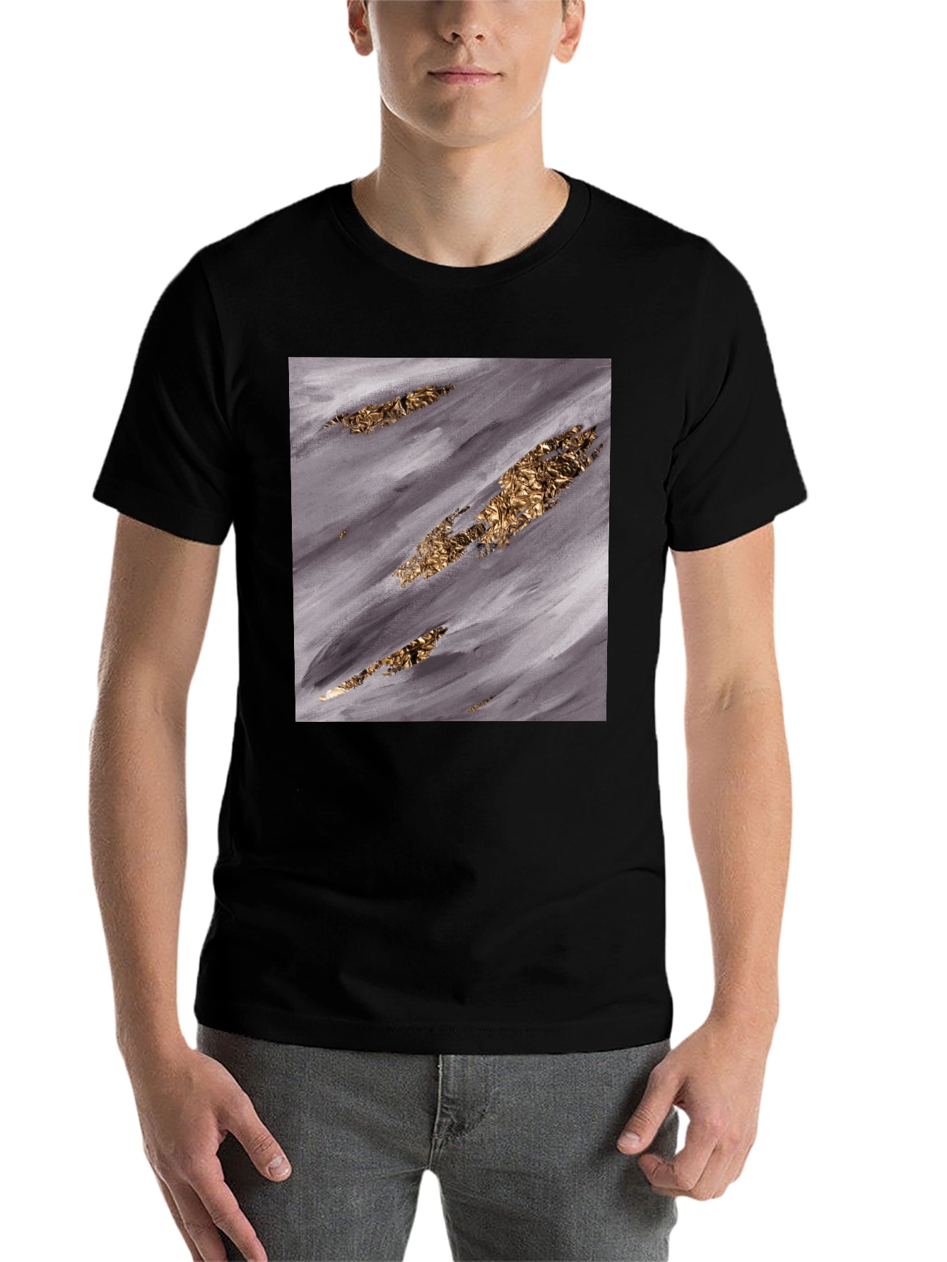 Black Abstract Gold & Grey T-Shirt view 7
