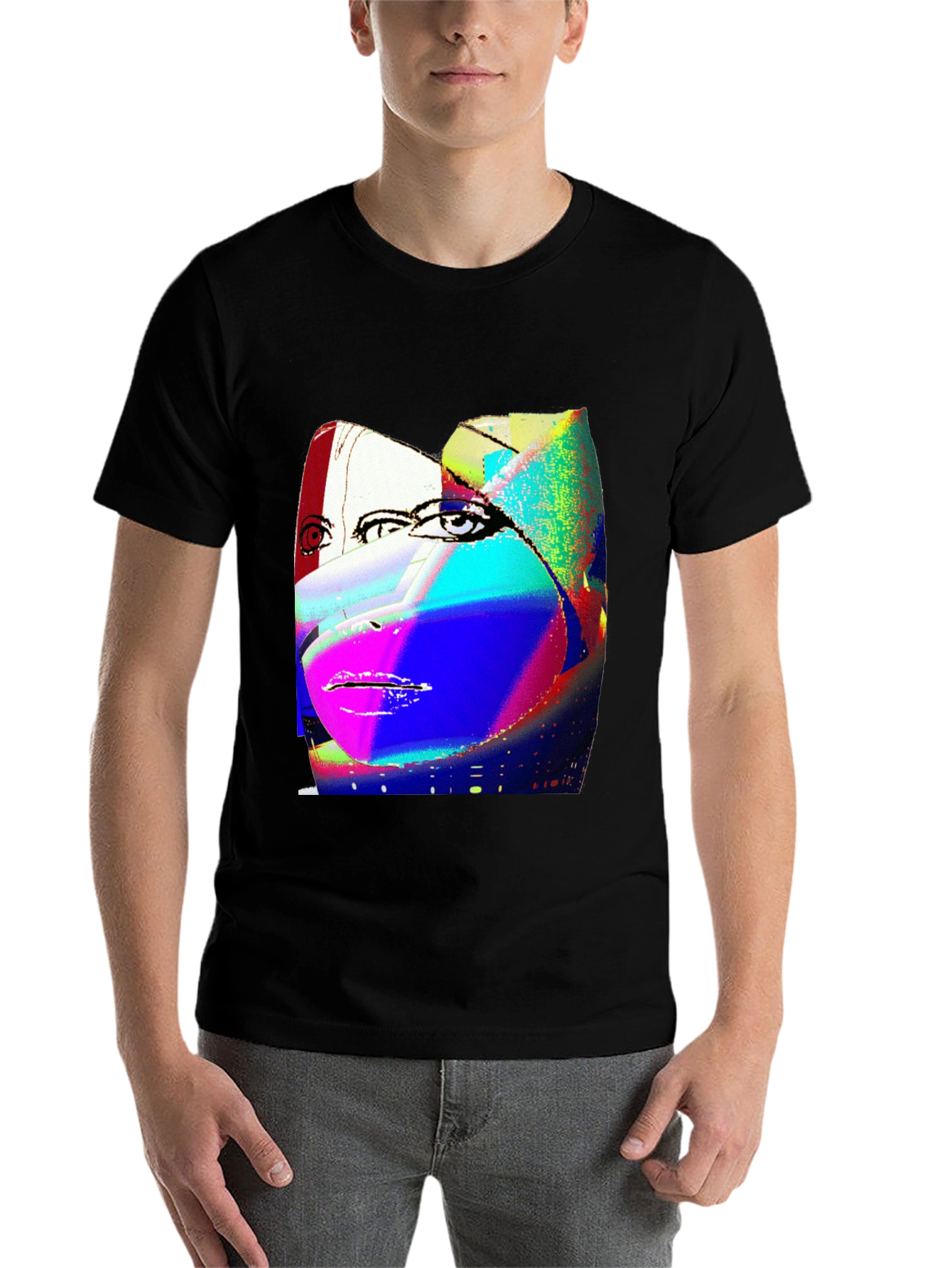 Black Abstract Face Graphic Black Tee view 7