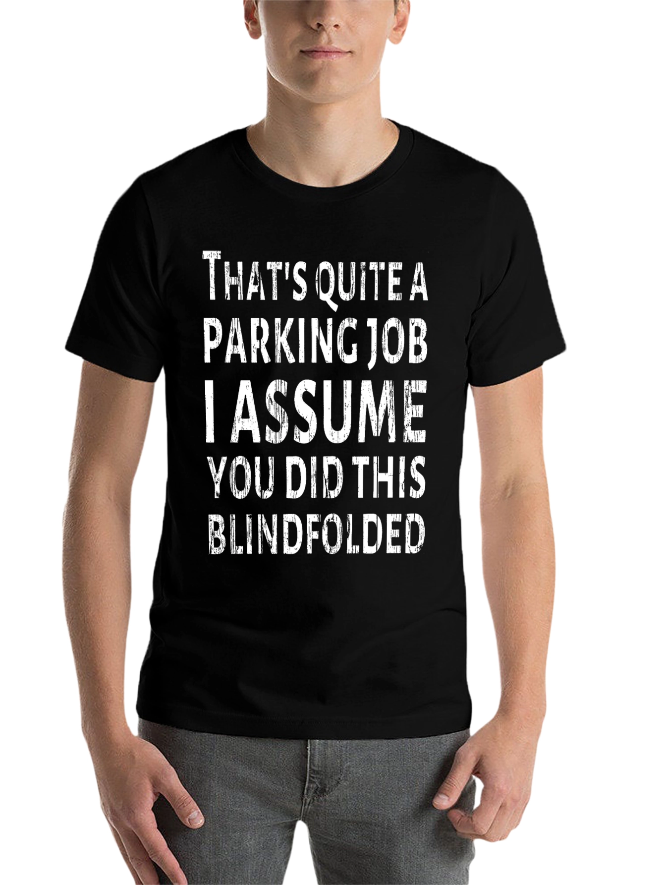 Black Humorous Parking Job T-Shirt: Blindfolded Driver Joke Tee view 7